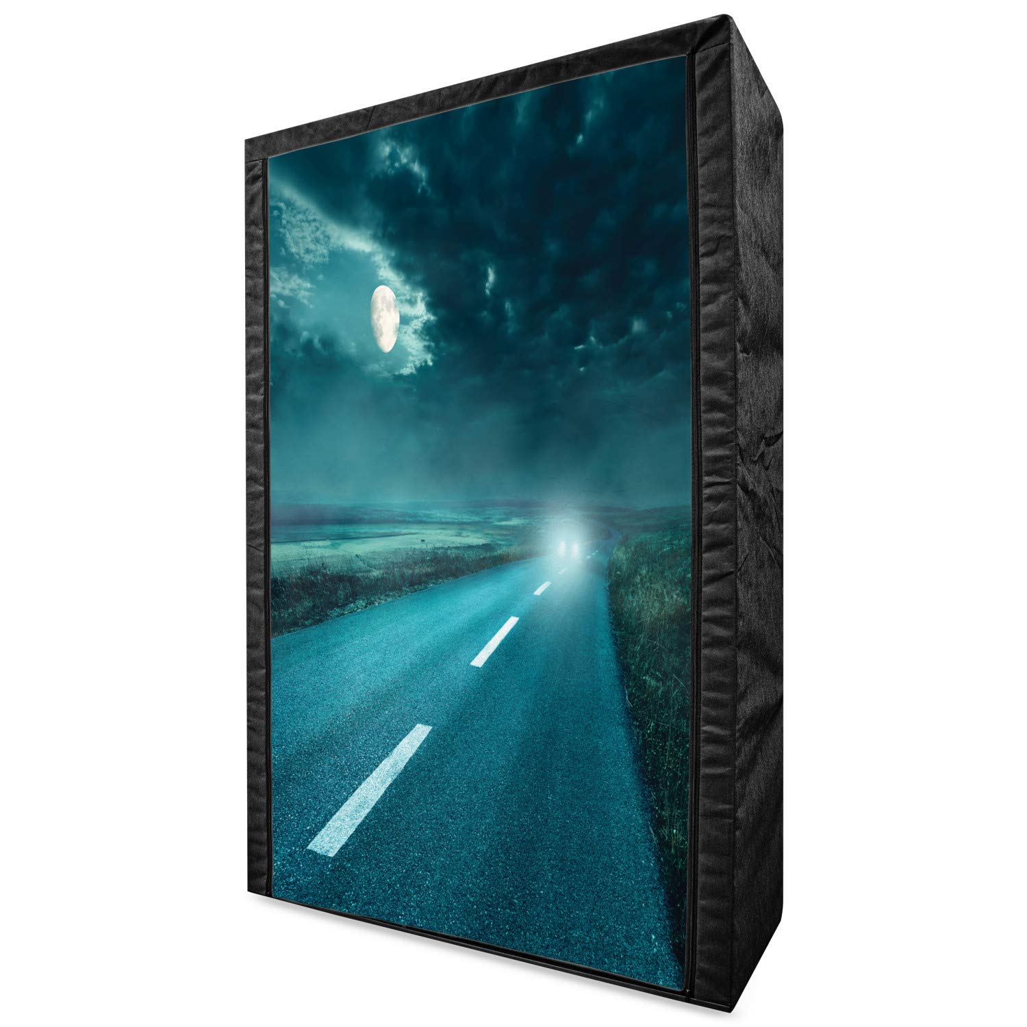 Ambesonne Horror House Portable Fabric Wardrobe - Highway Road to Hell Storm Cloud Print Clothing Organizer with Shelves, 42.5 Inch Blue - Gothic Home Decor for Bedroom, Dorm & Halloween Party Storage