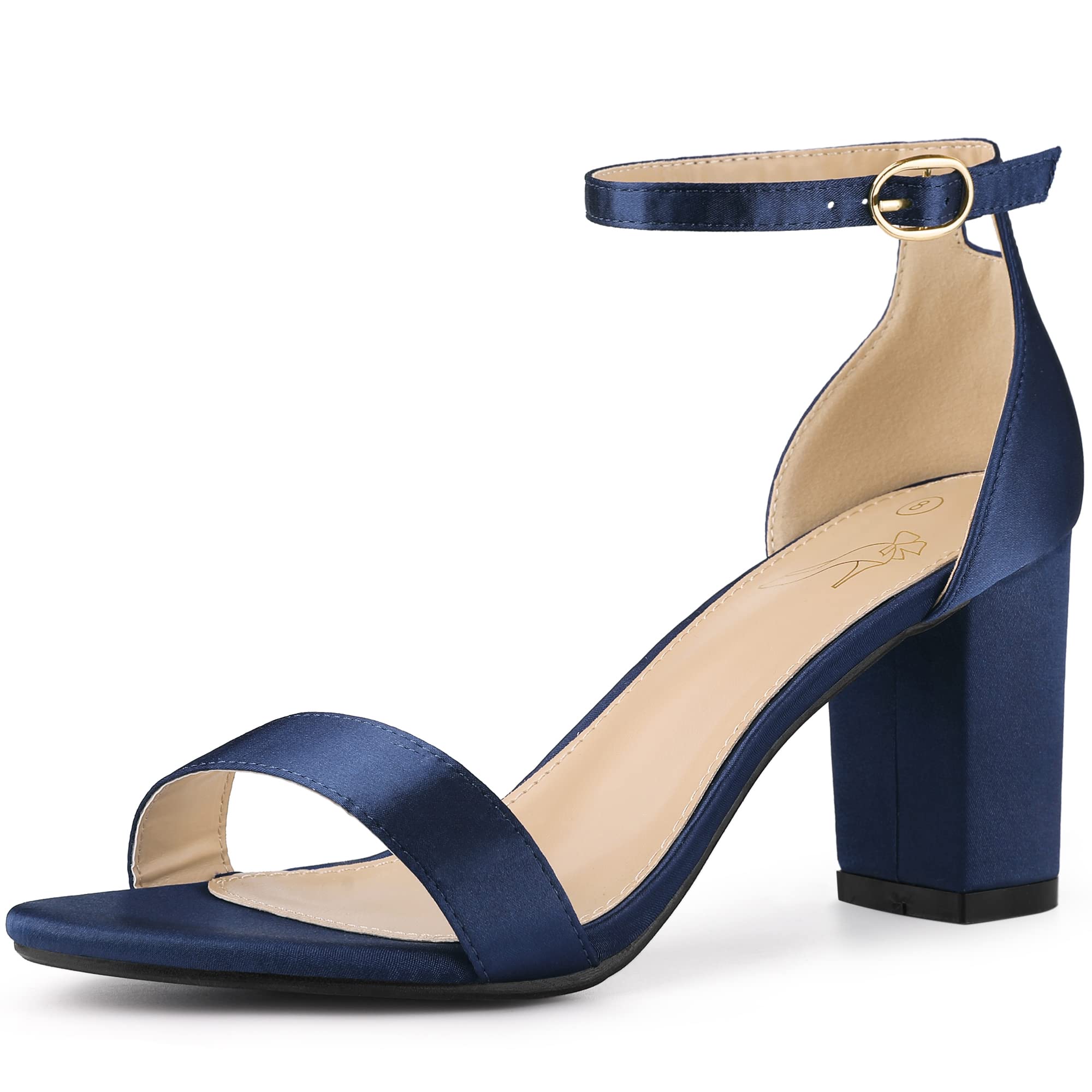 Perphy Women's Open Toe High Heel Sandals with Ankle Strap - Satin Block Heels for Weddings, Parties & Special Occasions