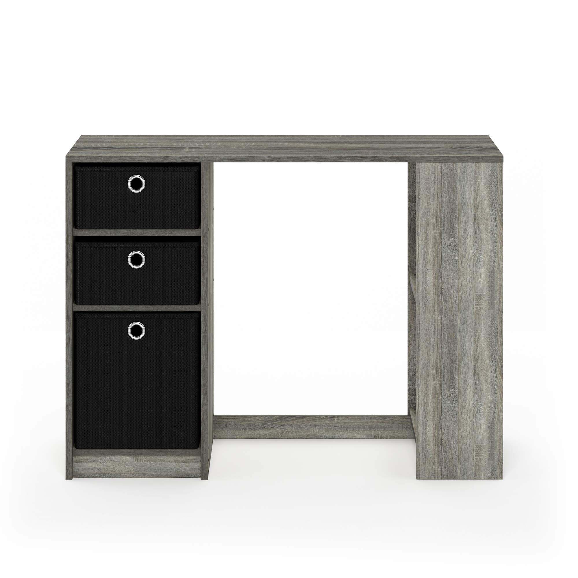 Furinno Jaya Modern Computer Study Desk - Small Home Office Desk with Storage Shelf, French Oak Grey/Black Finish - Perfect for Small Spaces, Dorm Rooms & Home Offices