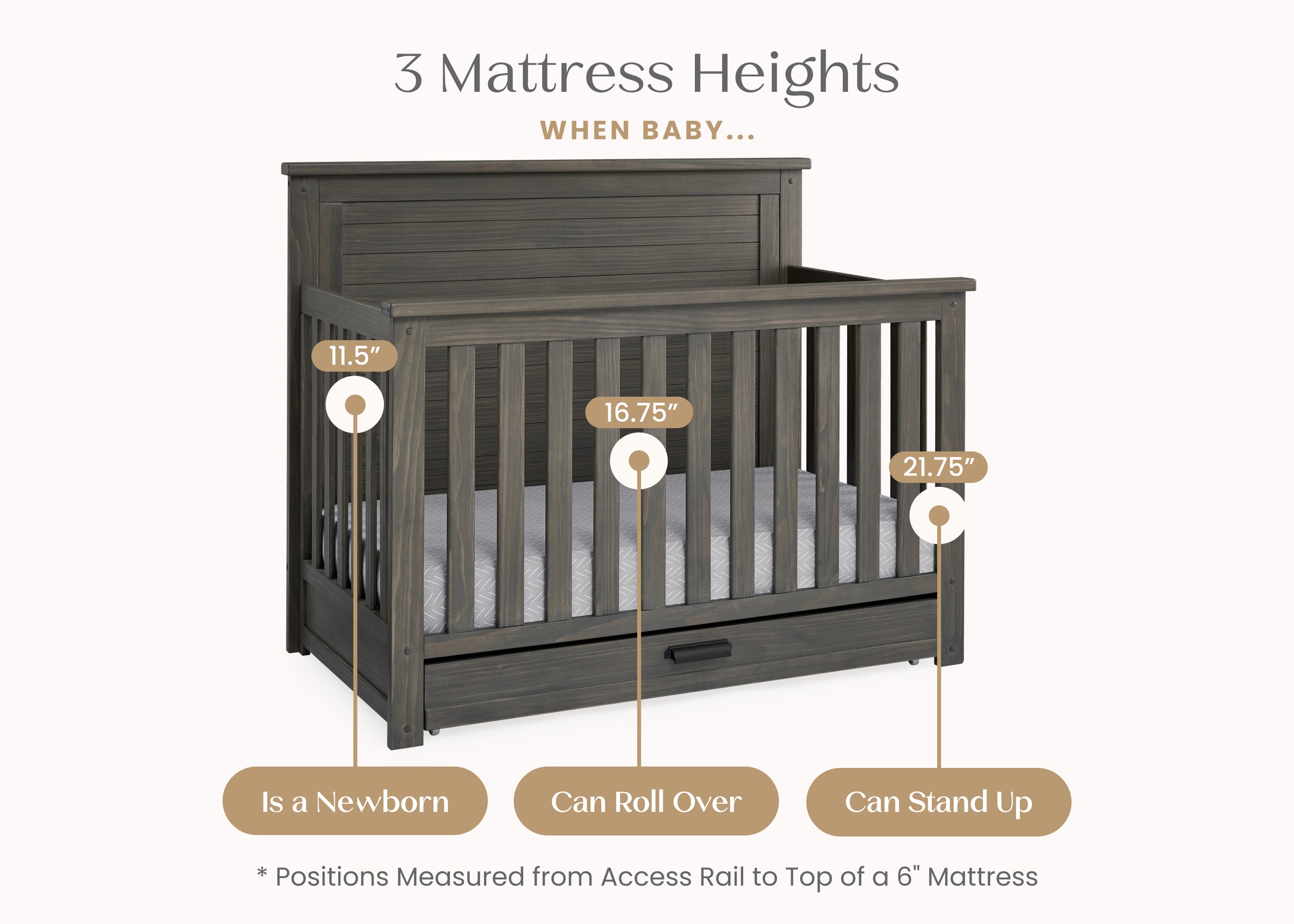 Caden 6-in-1 Convertible Baby Crib with Trundle Drawer - Nursery Furniture for Newborn to Toddler - Perfect for Small Spaces & Guest Rooms