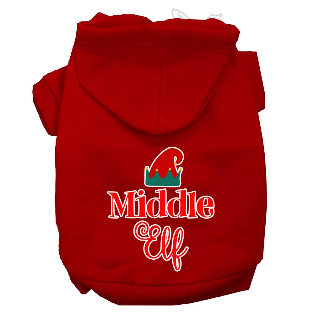 Christmas Pet Hoodie for Dogs & Cats - 'Middle Elf' Red Screen Printed Design, Size LG (10-14 lbs) - Perfect for Holiday Photos & Festive Outfits