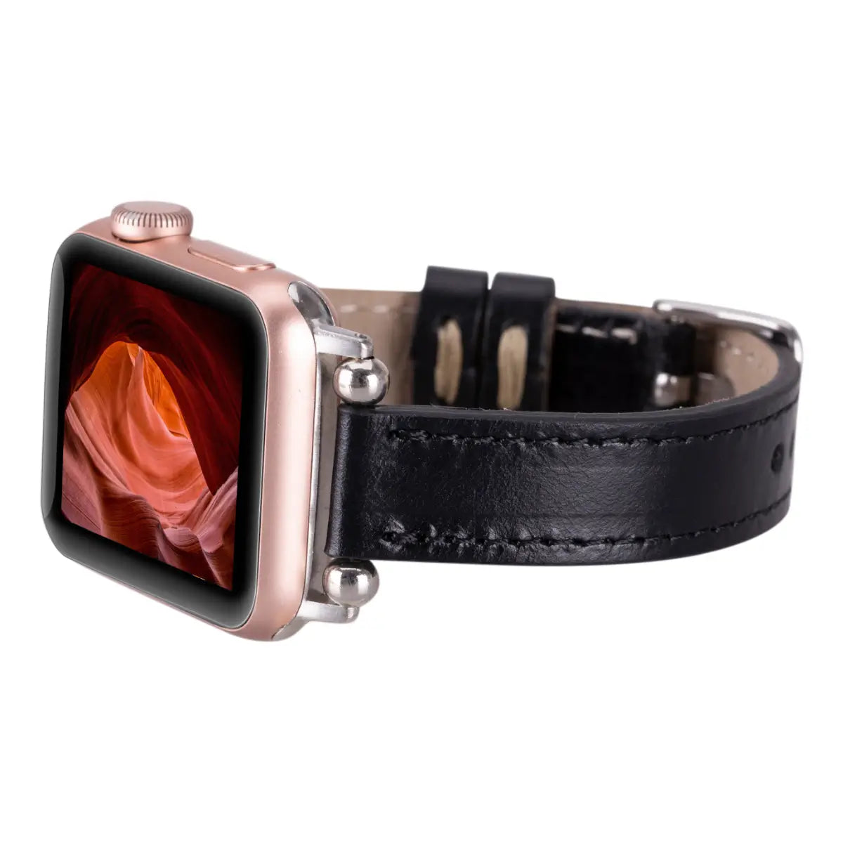 Premium Black Leather Ultra Slim Apple Watch Band - Stylish & Comfortable Replacement Strap for Workouts, Office & Everyday Wear