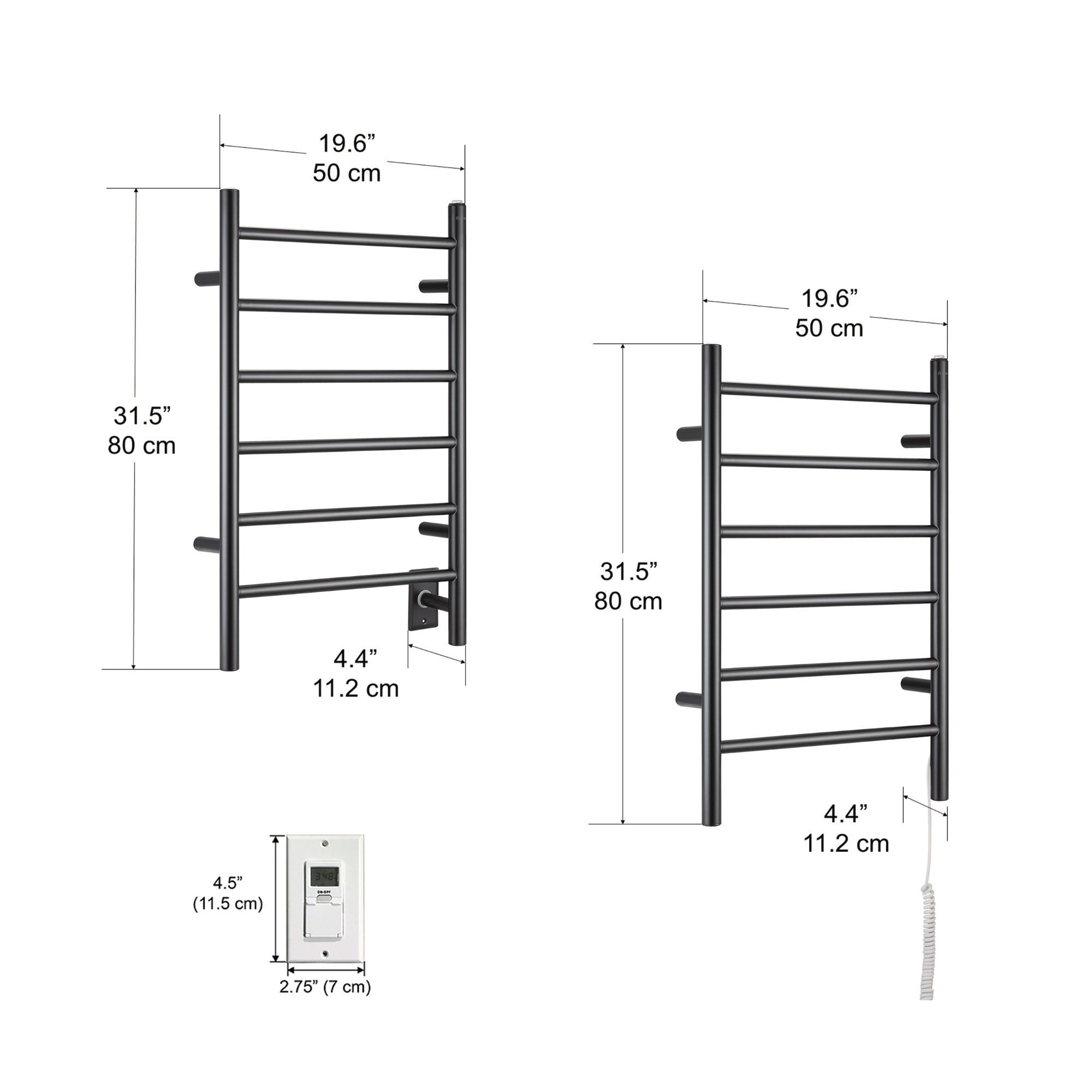 Ancona Comfort 6 Wall Mount Electric Towel Warmer - Plug In or Hardwire Installation with Timer - Matte Black Finish for Bathroom, Spa & Luxury Home Use