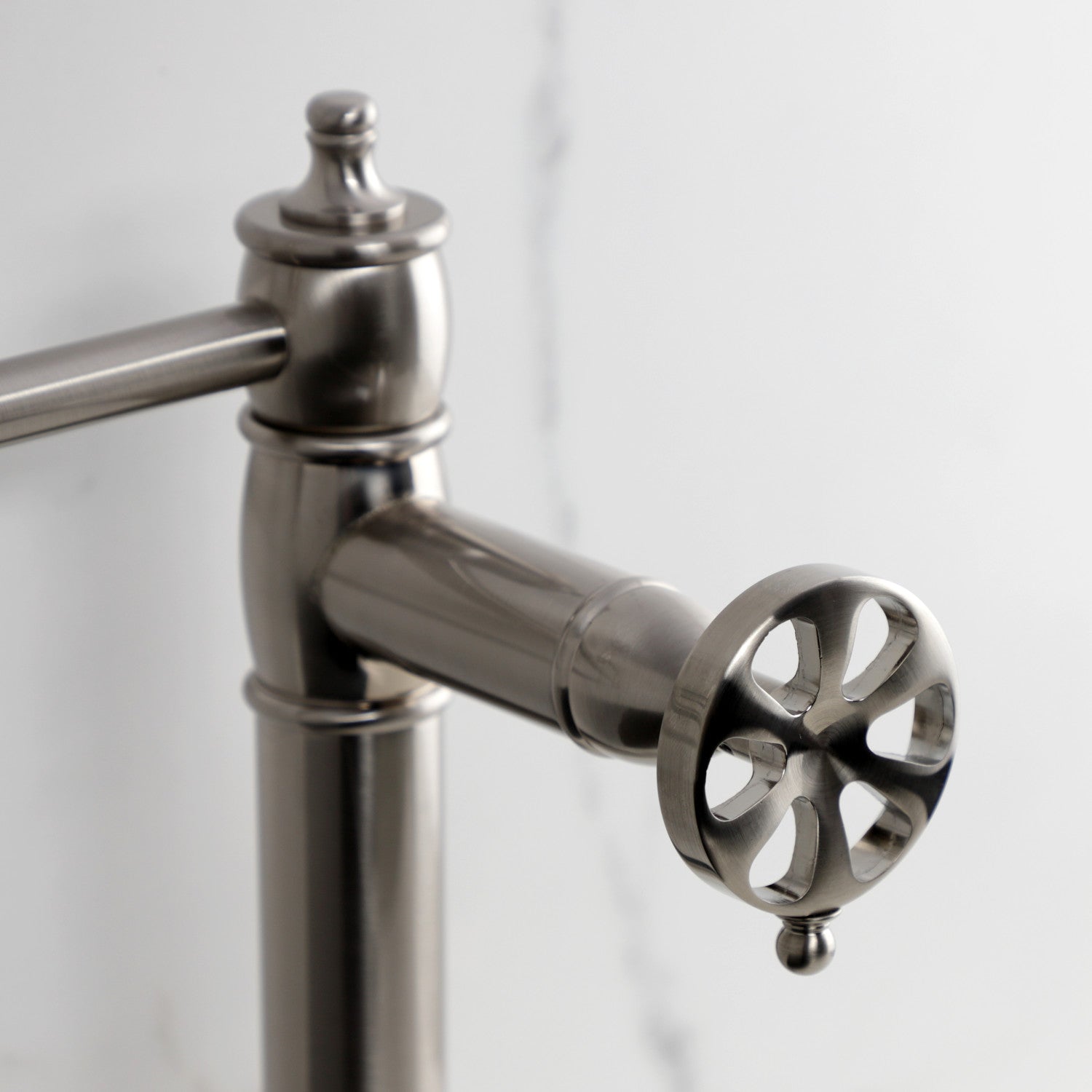 Belknap KS3708RX Brushed Nickel Two Handle Deck Mount Pot Filler Faucet - Ideal for Kitchen Sink, Stove, and Cooking Area