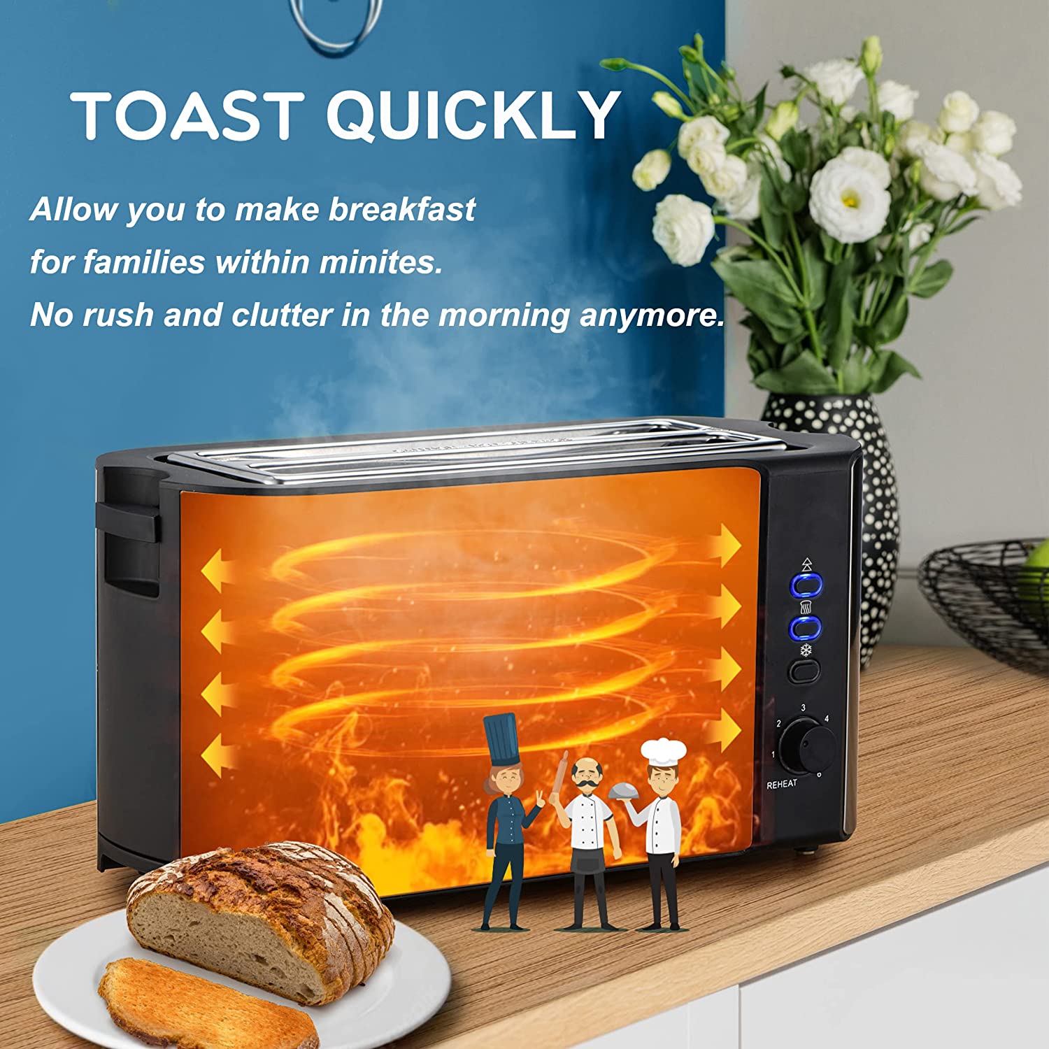 4-Slice Stainless Steel Toaster with Extra Wide 10