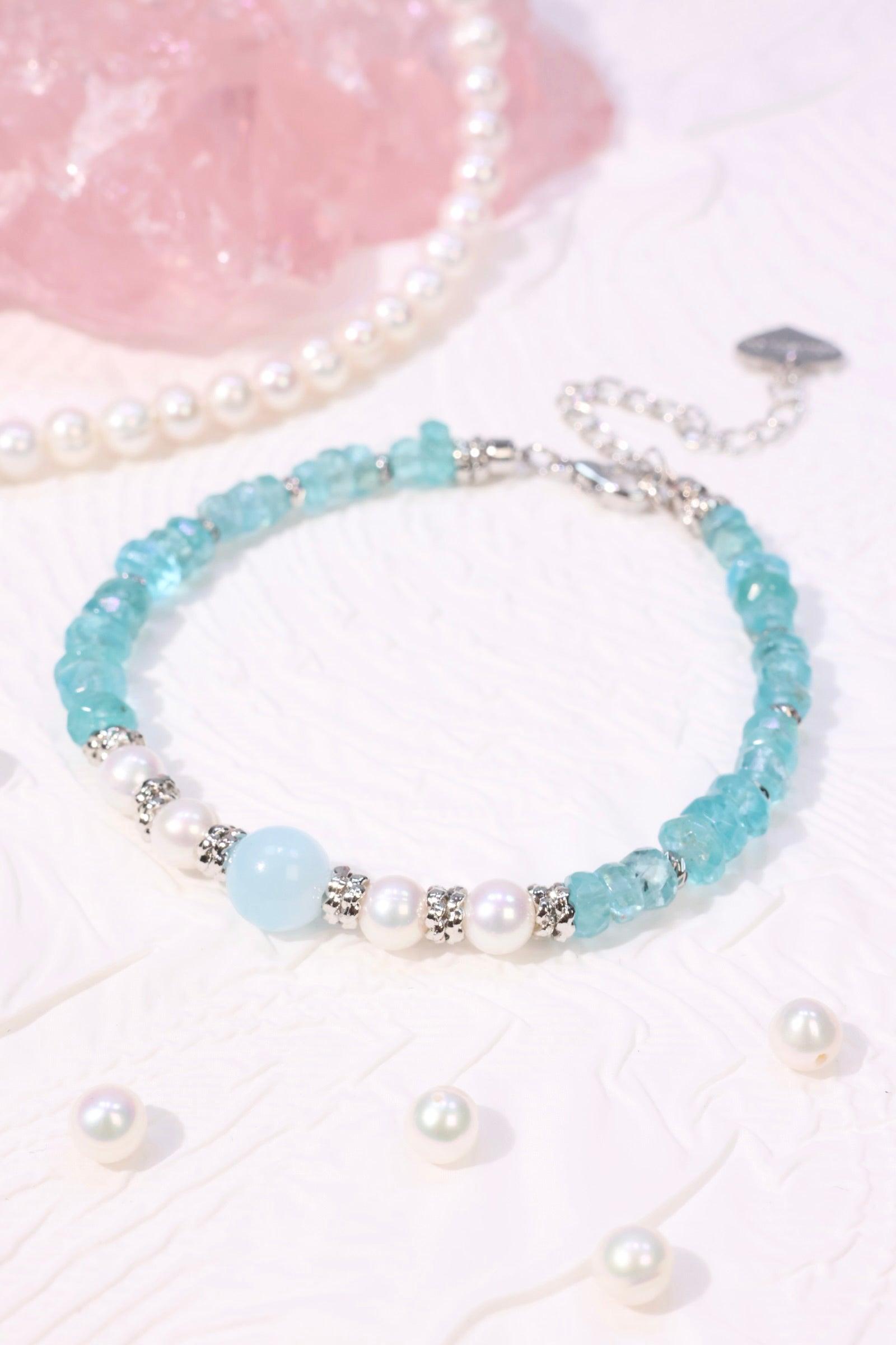 Bleu Pearl & Gemstone Bracelet for Women | Elegant Handmade Jewelry Gift for Her | Perfect for Weddings, Parties & Everyday Wear