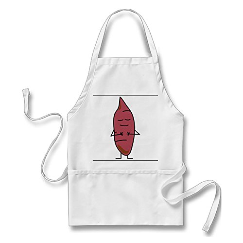 Happybaked Sweet Potato Yam Kitchen Apron for Men & Women - Adjustable with Pockets - Perfect for Baking, Cooking, Grilling & Holiday Roasting - White