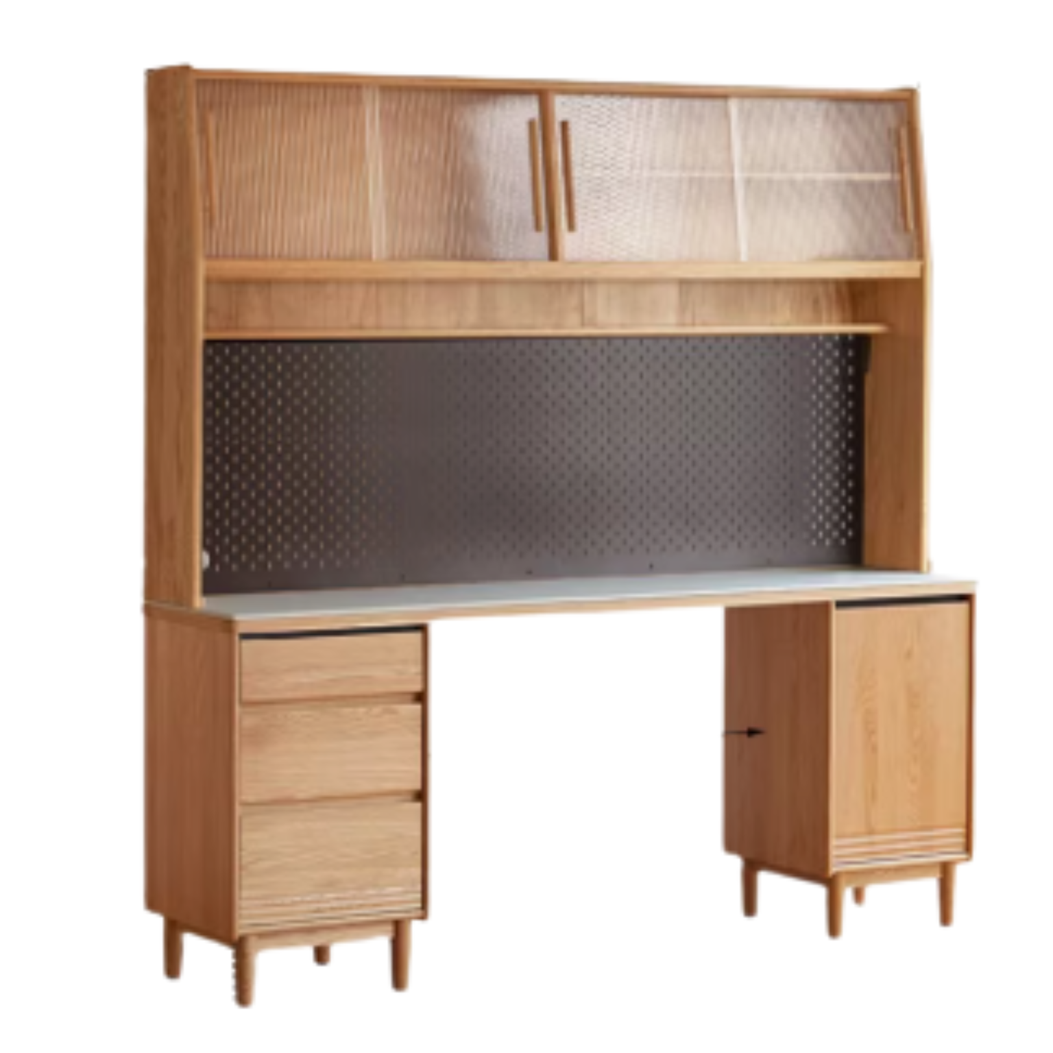 82.7x17.7x73.4 inch / 210.4x45x186.5 cm / Natural wood color / Oak rock board sideboard + shelf