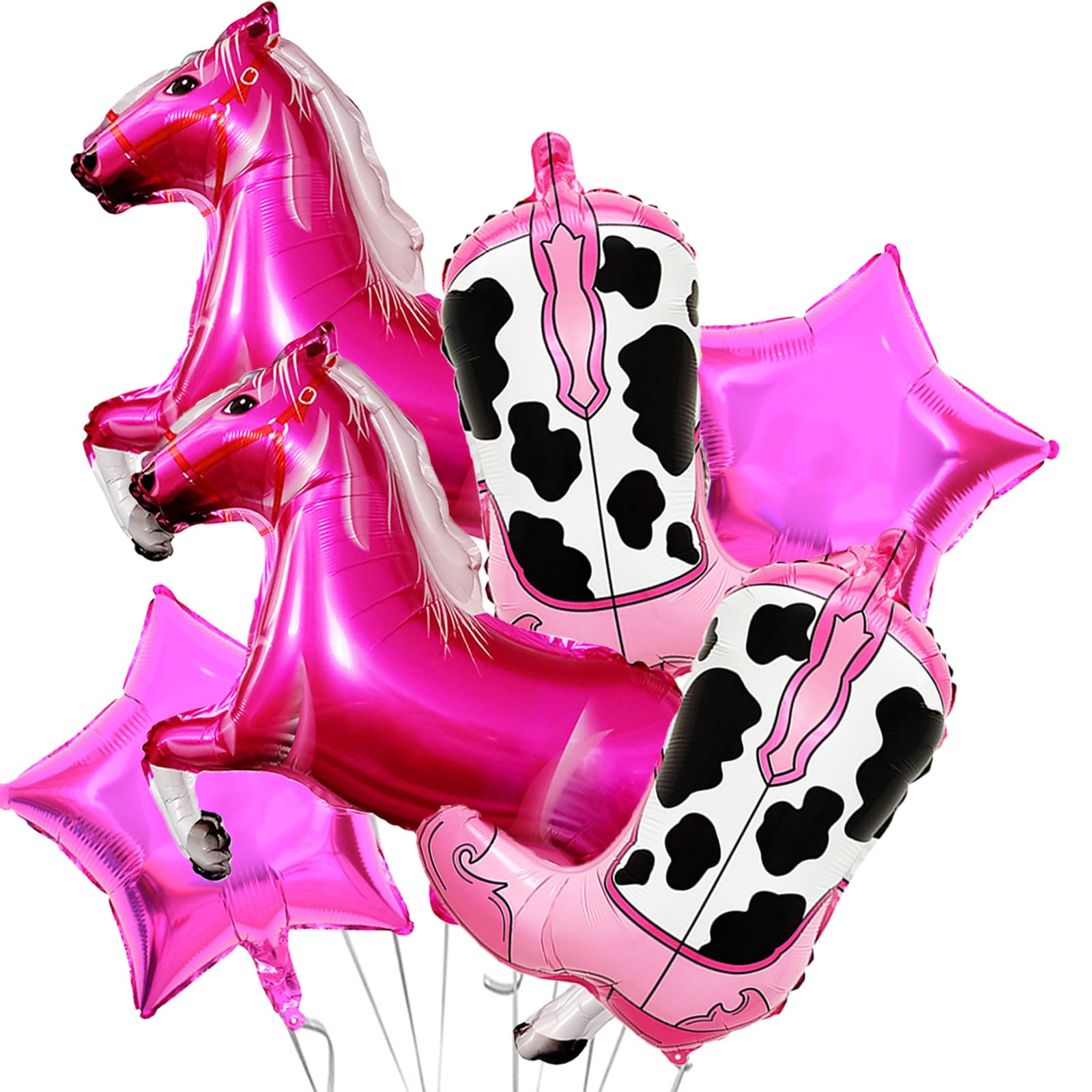 6Pcs Western Cowgirl Party Balloons Set - Pink Cowgirl Boots, Horse & Star Balloons for Girls Birthday, Baby Shower, Bachelorette Party Decorations - Perfect for Western Theme Parties, Photo Backdrops and Cowgirl Decor