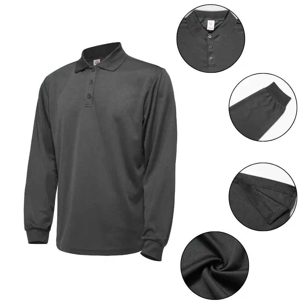3 Pack Men's Quick Dry Long Sleeve Polo Shirts - Moisture Wicking & Breathable for Golf, Hiking & Outdoor Activities