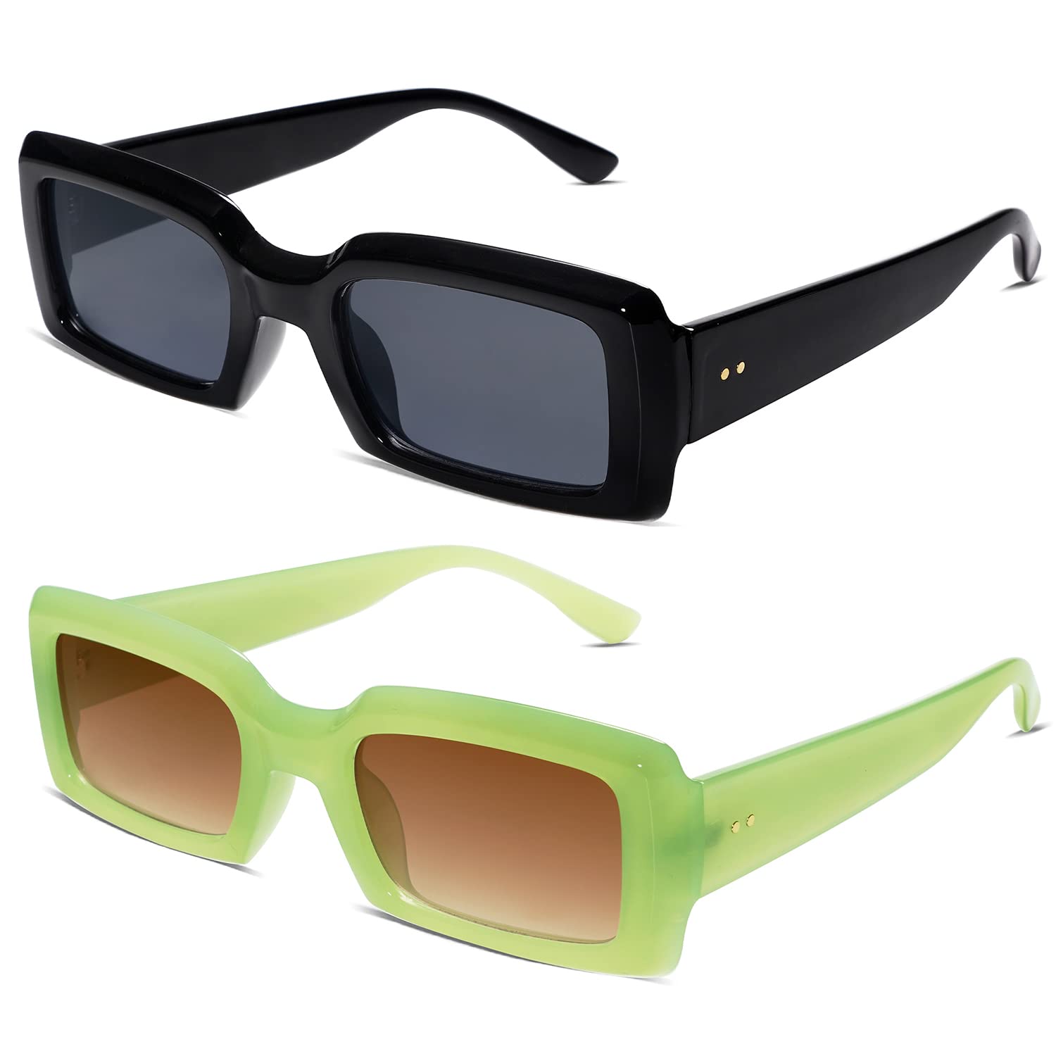Trendy Vintage 90's Rectangle Sunglasses for Women & Men - Thick Frame Square Shades UV Protection - Perfect for Beach, Driving & Outdoor Activities AR82002