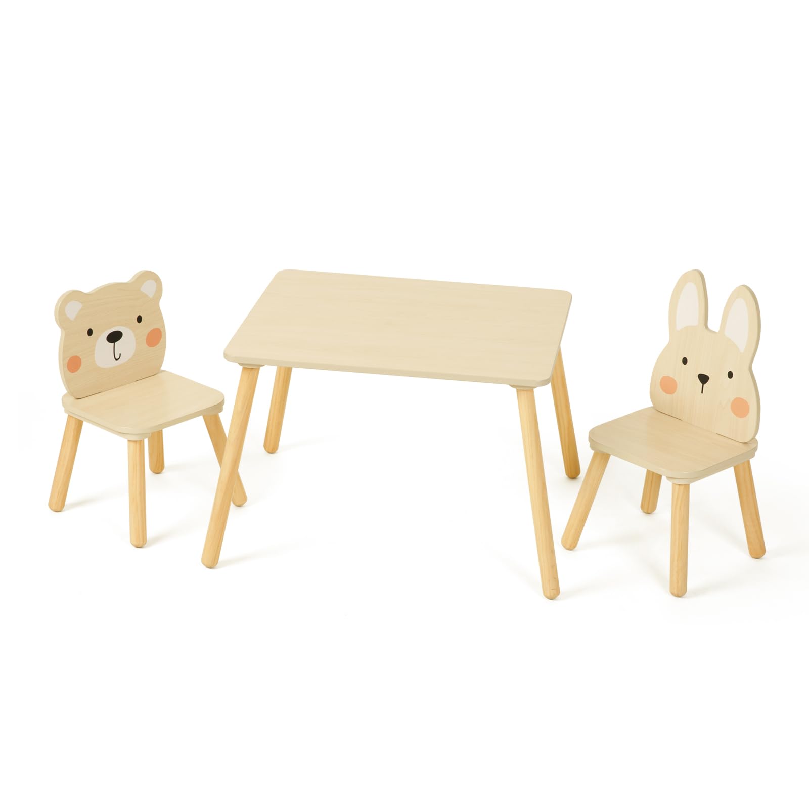 OOOK Kids Wooden Table and Chair Set with 2 Animal Chairs - Waterproof Toddler Table for Eating, Snacking & Playtime - Perfect for Preschool Learning, Tea Parties & Arts & Crafts Activities