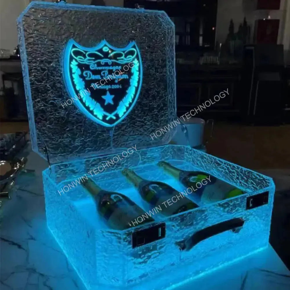 Premium LED Champagne Wine Box - Portable Ice Rock Display Case for 3 Bottles (Ace of Spade Design) - Whisky & Wine Carrier Suitcase with LED Lights - Perfect for VIP Gifts, Parties, and Luxury Home Bar Display