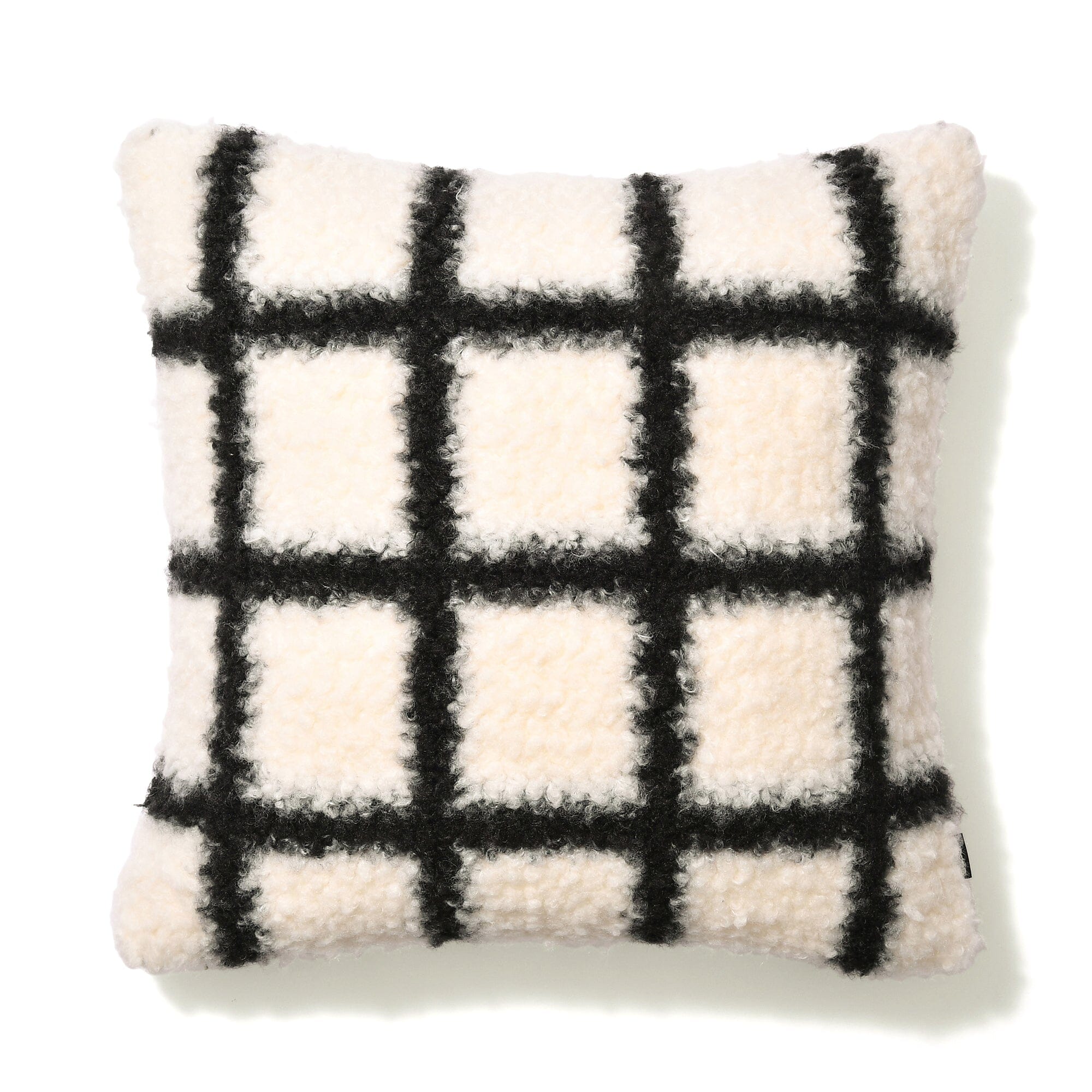 Checkered Boa Cushion Cover 18x18 Inches White and Black - Perfect for Sofa, Bed, and Home Decor