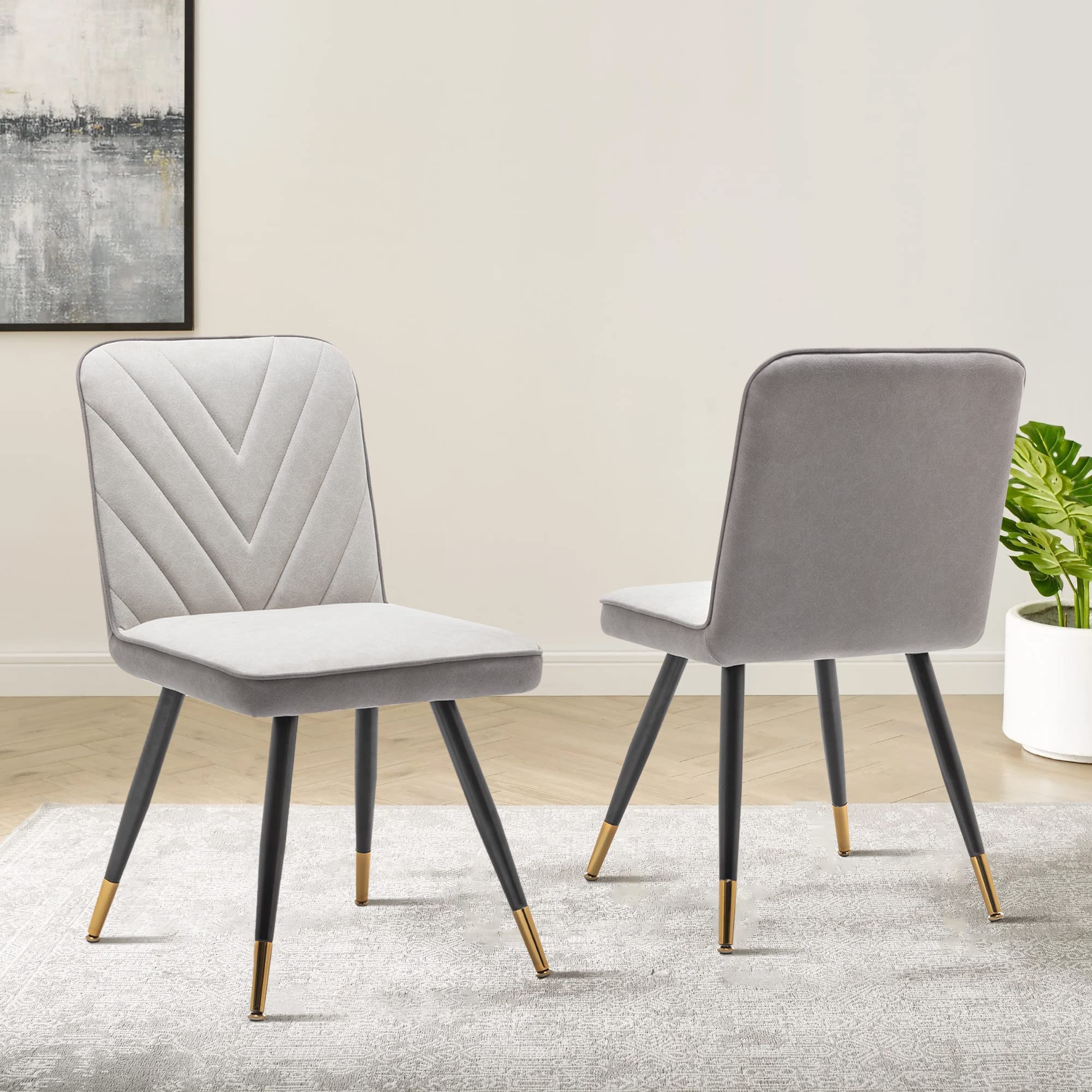 Mid Century Modern Dining Chairs Set of 2 - ALISH Upholstered Kitchen & Living Room Chairs with Metal Legs - Perfect for Dining Room, Home Office & Small Spaces
