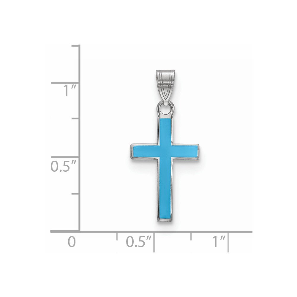 Jewels By Lux Sterling Silver Rhodium-Plated Blue Enameled Cross Charm Pendant - Elegant Religious Jewelry for Women, Perfect for Gifts, Daily Wear & Special Occasions