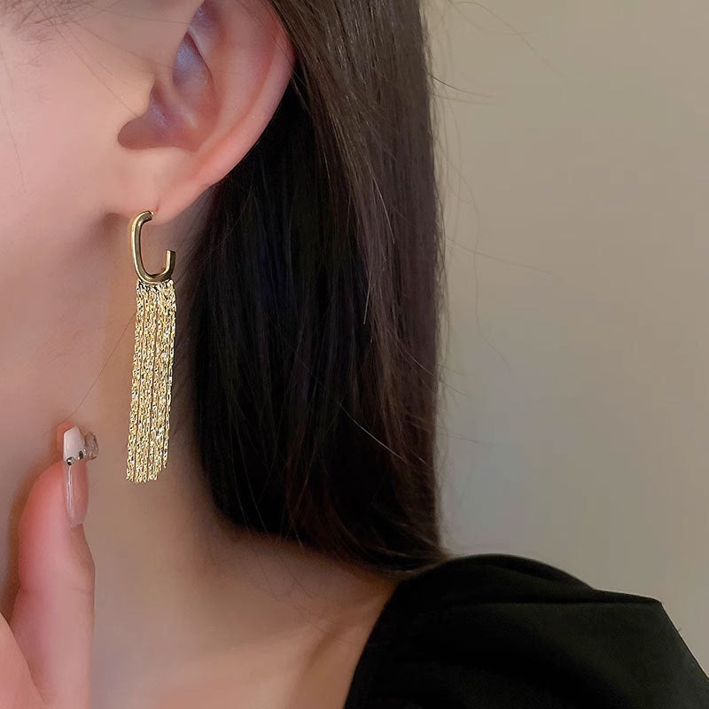 Gold Silver C Hoop Tassel Waterdrop Earrings for Women | Elegant Boho Dangle Earrings for Party, Wedding & Everyday Wear | A8057