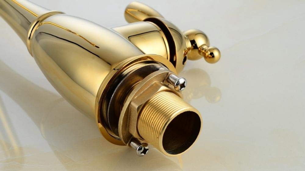 Gold Plated Single Handle Kitchen Sink Faucet - 360° Swivel Deck Mount Mixer Tap with Hot & Cold Water - Perfect for Modern Homes & Restaurant Use