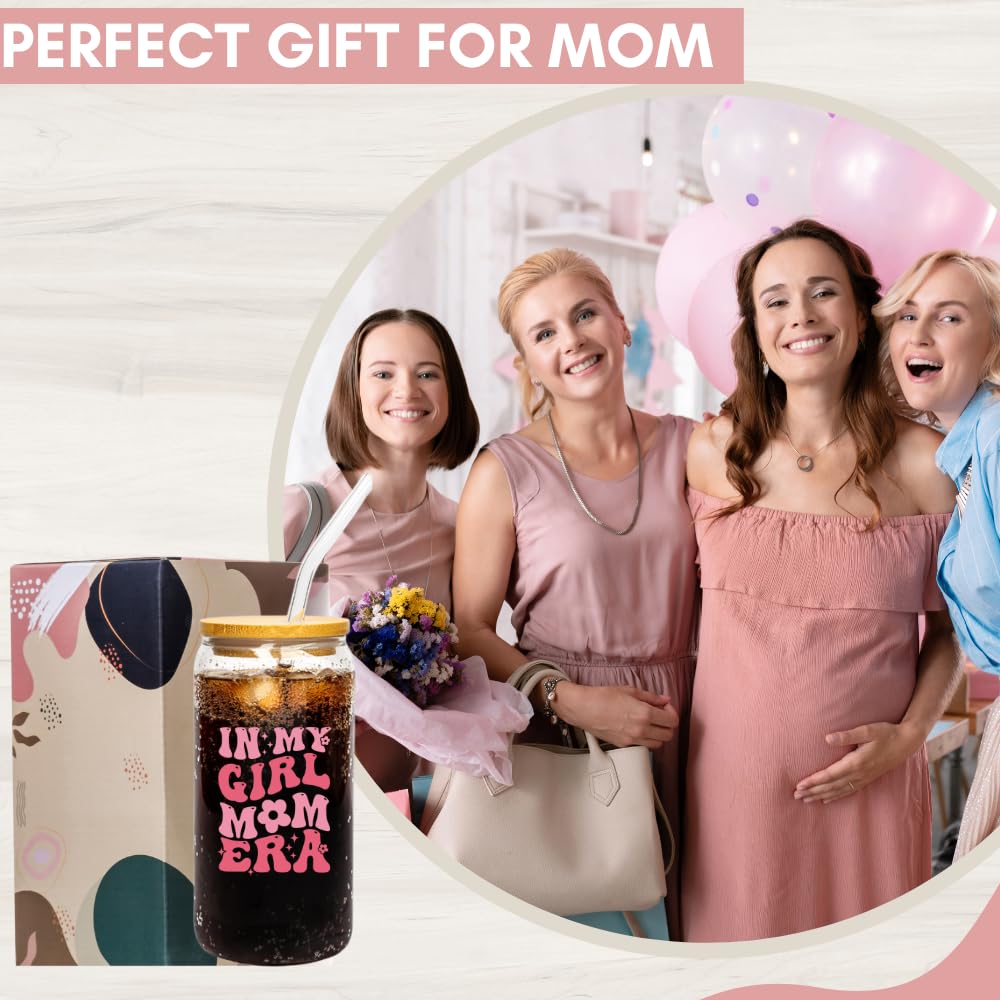 Personalized 16oz Coffee Glass with Bamboo Lid - Perfect New Mom Gift, Girl Mom Gift, Mother's Day Present, Baby Shower & Pregnancy Gift - Ideal for Expecting Moms, Postpartum Care & Daily Coffee Moments