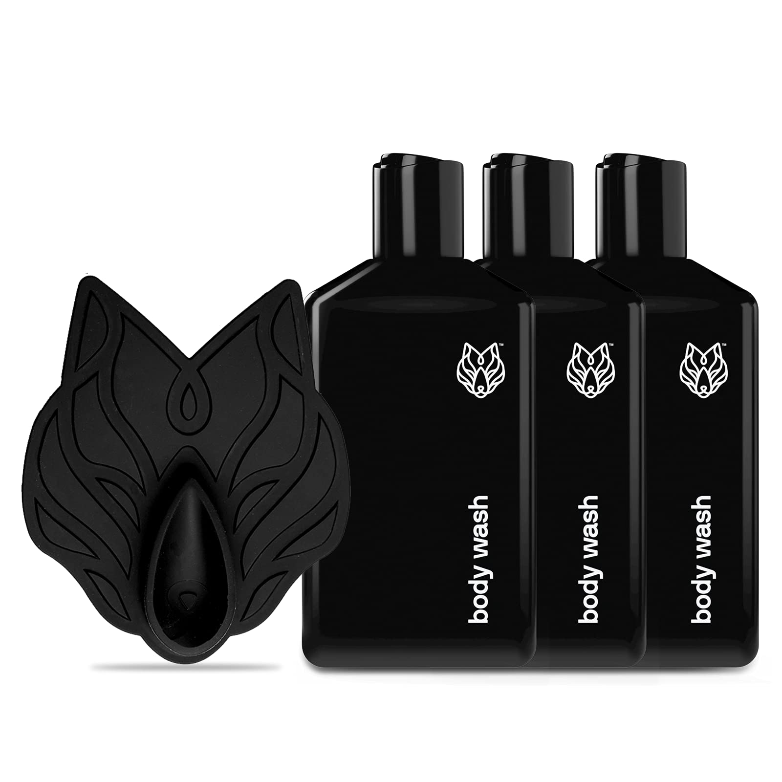 Black Wolf Charcoal Powder Body Wash for Men with Exfoliating Scrubber - 10 Fl Oz, 3 Pack - Acne Treatment with Charcoal & Salicylic Acid - Deep Cleansing & Oil Control - Ideal for Gym, Post-Workout & Daily Shower Routine