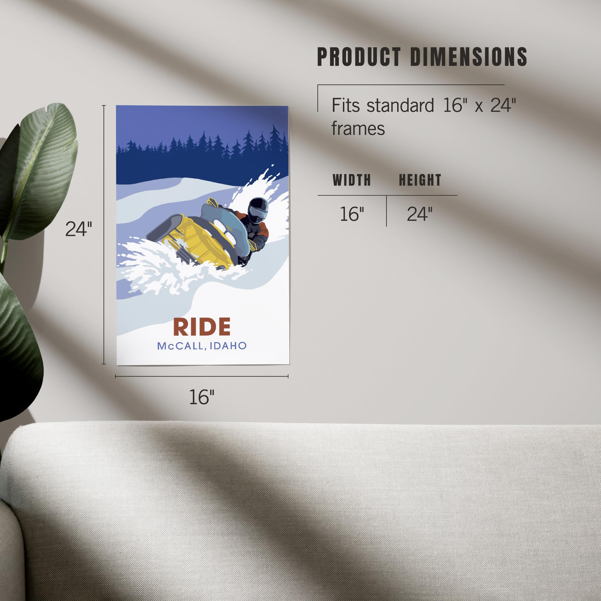 Lantern Press 16x24 Inch Giclee Print - McCall Idaho Snowmobile Ride Winter Landscape Wall Art - Perfect for Home Decor, Office & Cabin Wall Decorations