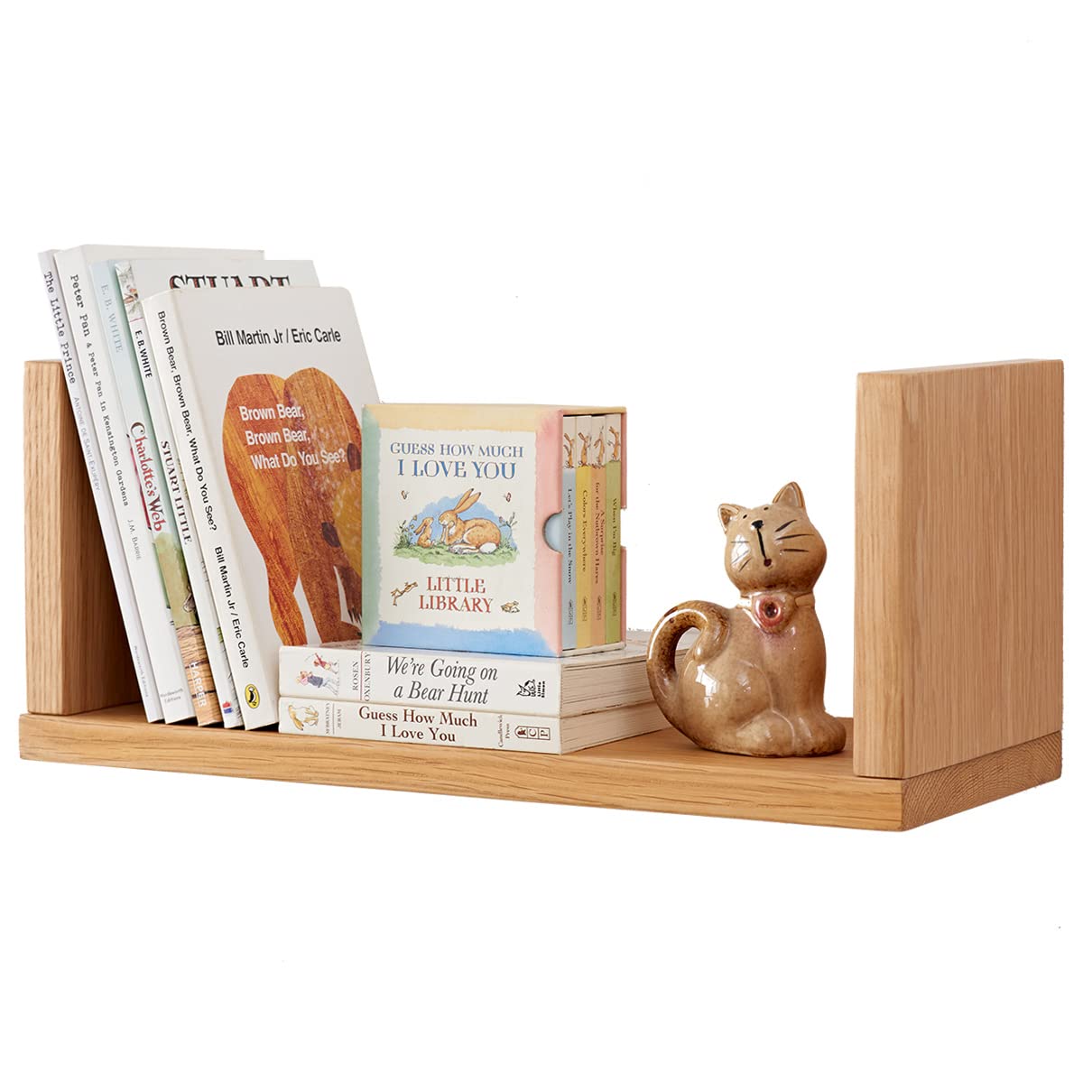 INMAN Oak Floating Bookshelves - Natural Wood Wall Shelves 16 inches - U Shaped Shelf for Books & Decor - Perfect for Bedroom, Living Room, Bathroom, Office & Kitchen Storage - Space Saving Wall Organizer for Home & Office Decor