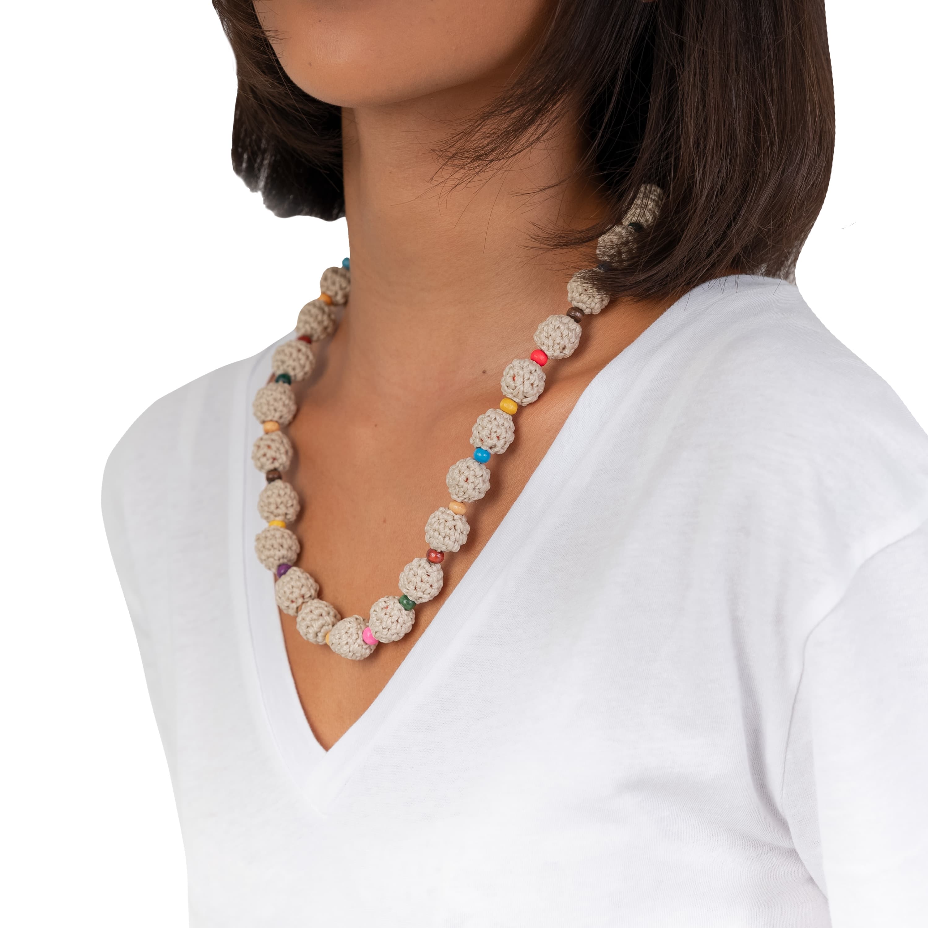 Handmade Drea Crochet Beaded Necklace - Elegant Ecru Multi-Bead Design for Women | Perfect for Boho Chic, Beach Wedding & Festival Fashion Accessories