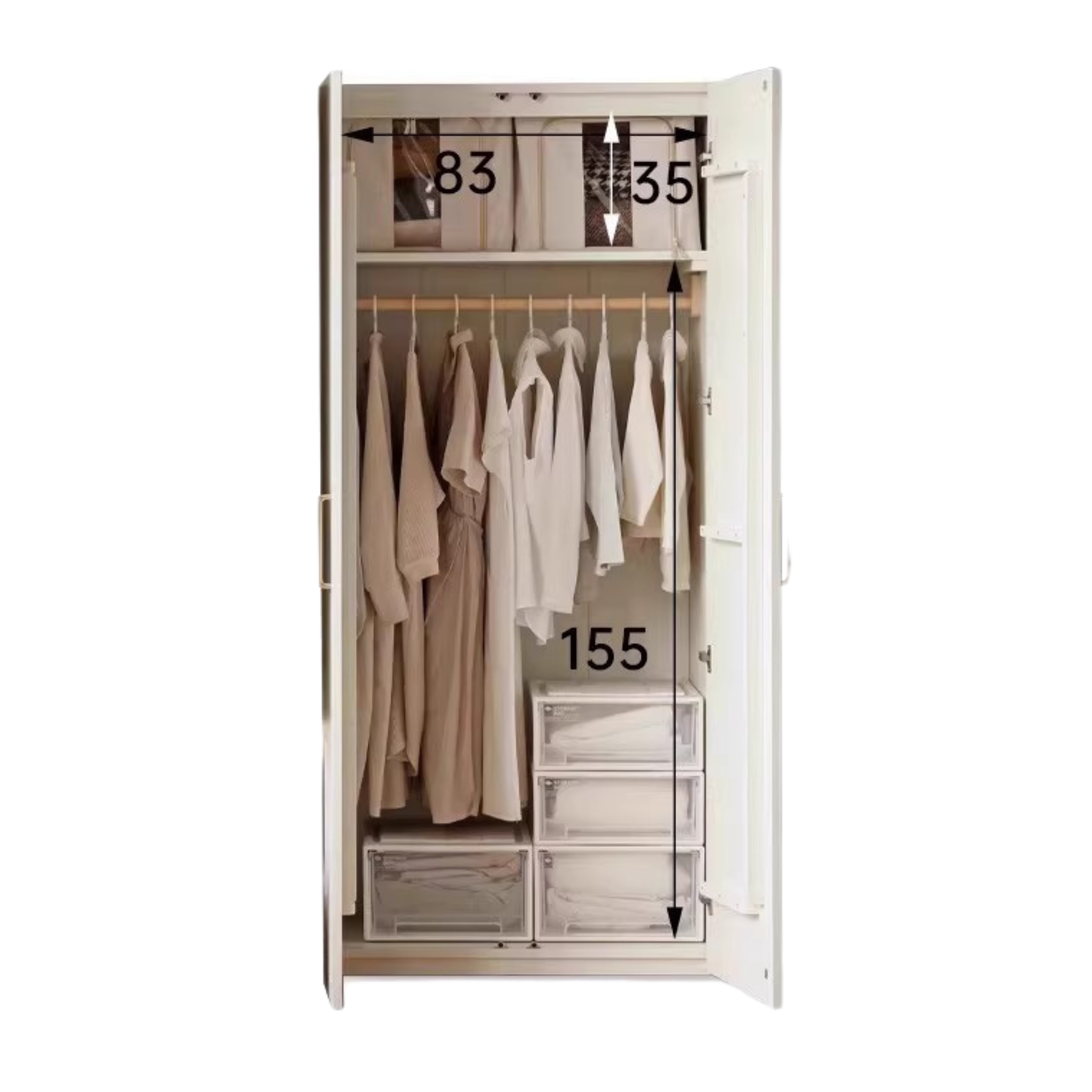 35.4x23.2x78.7 inch /90x59x200сm / Warm White / 0.9-meter two door wardrobe long style