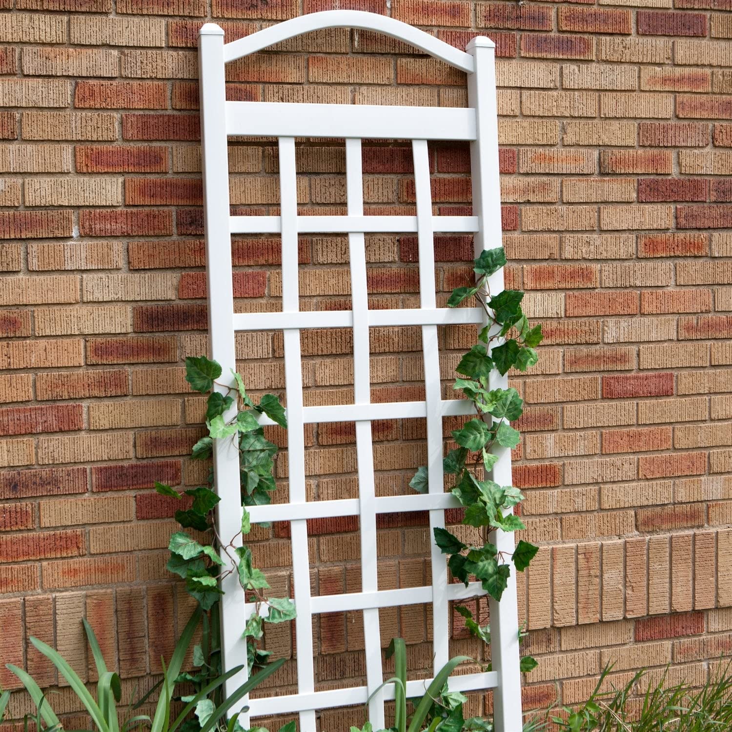6 Ft White Vinyl Garden Trellis with Arch Top - Rust-Resistant Ground Mount Anchors - Perfect for Climbing Roses, Vines & Outdoor Decor