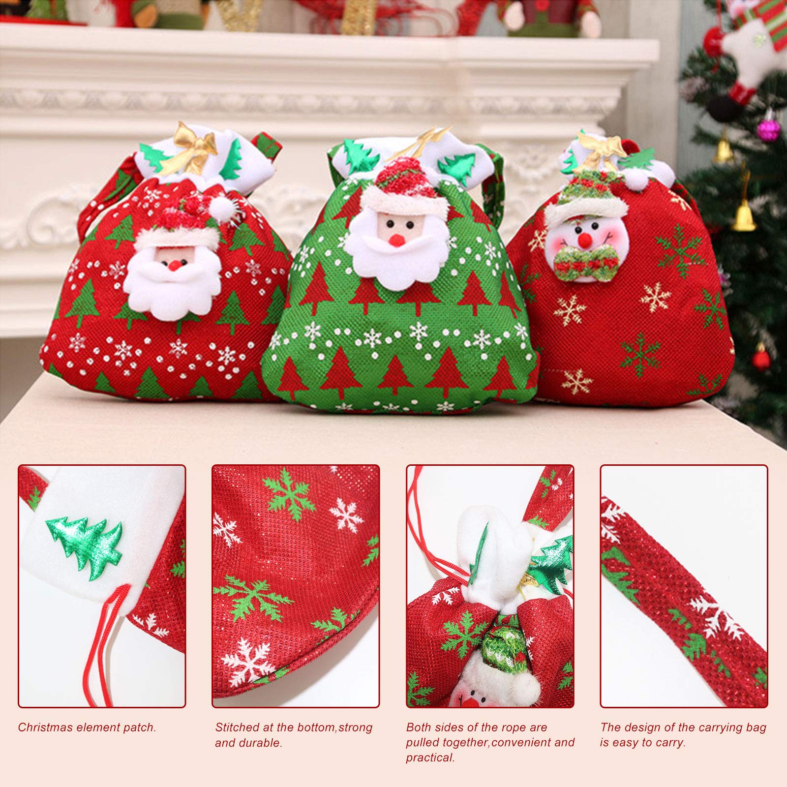 14x9 Inches Drawstring Gift Bags with Bow Ribbon - 3 Pack Christmas Wrapping Bags for Presents, Birthday, Wedding & Party Favors | Perfect for Holiday Gifts, Party Decorations and Special Occasions