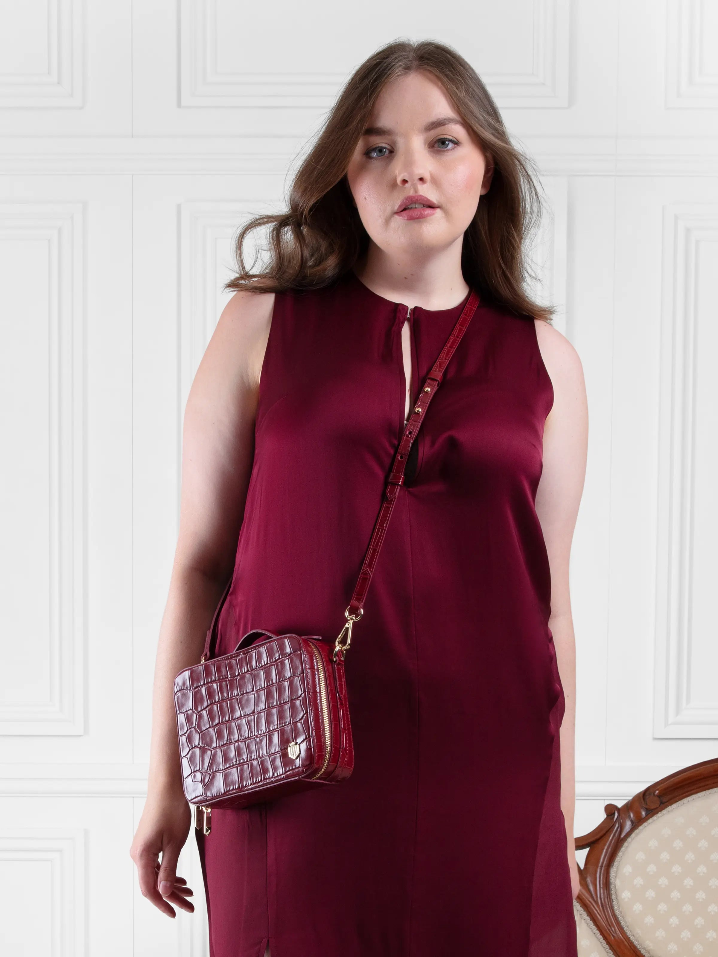 Buckingham Ruby Croc Print Leather Handbag - Limited Edition Luxury Women's Purse for Work, Travel & Evening Events