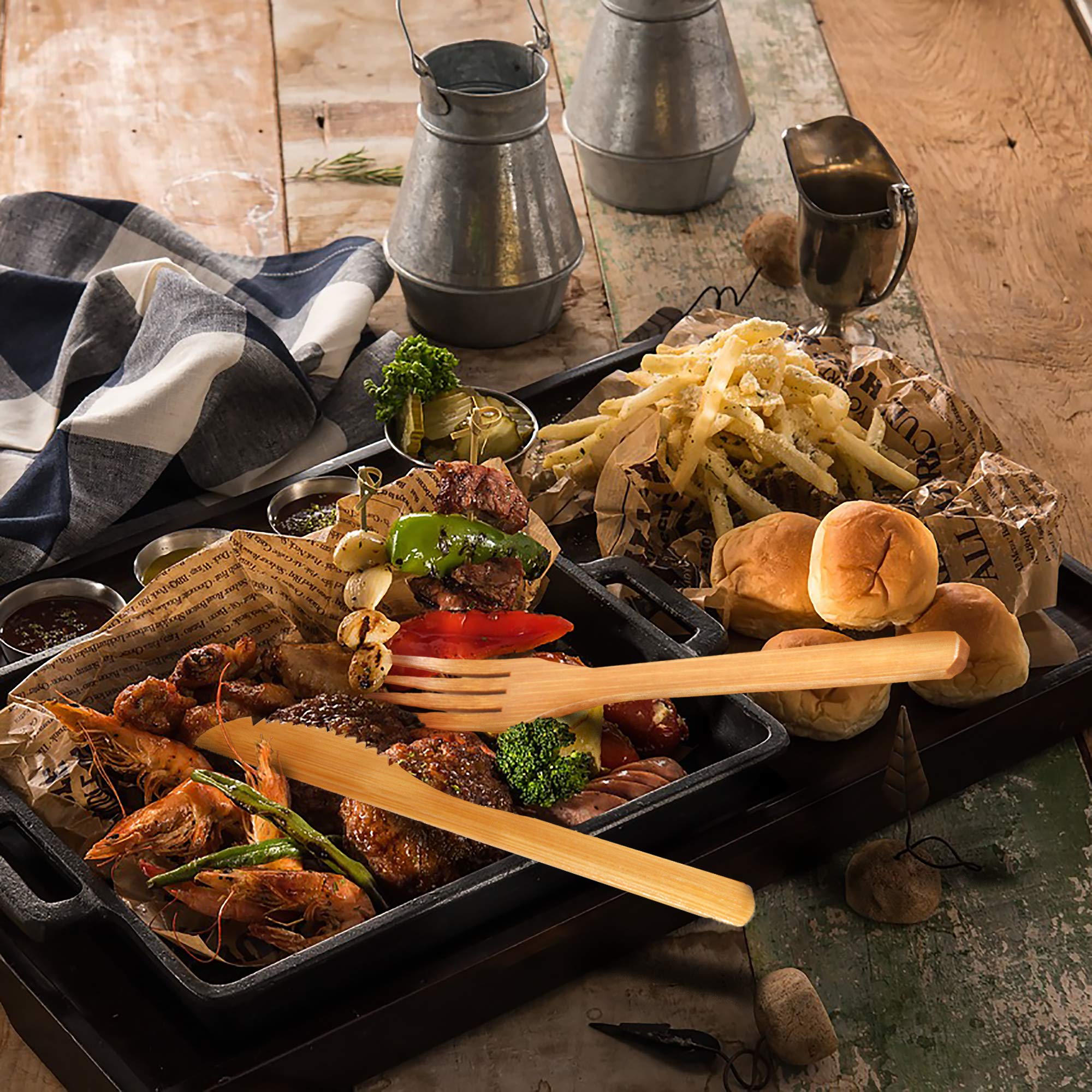 BambooMN Organic Reusable Bamboo Cutlery Set - Eco-Friendly Fork, Spoon & Knife Utensils (100 Sets) - Perfect for Picnics, Camping & Zero Waste Lifestyle