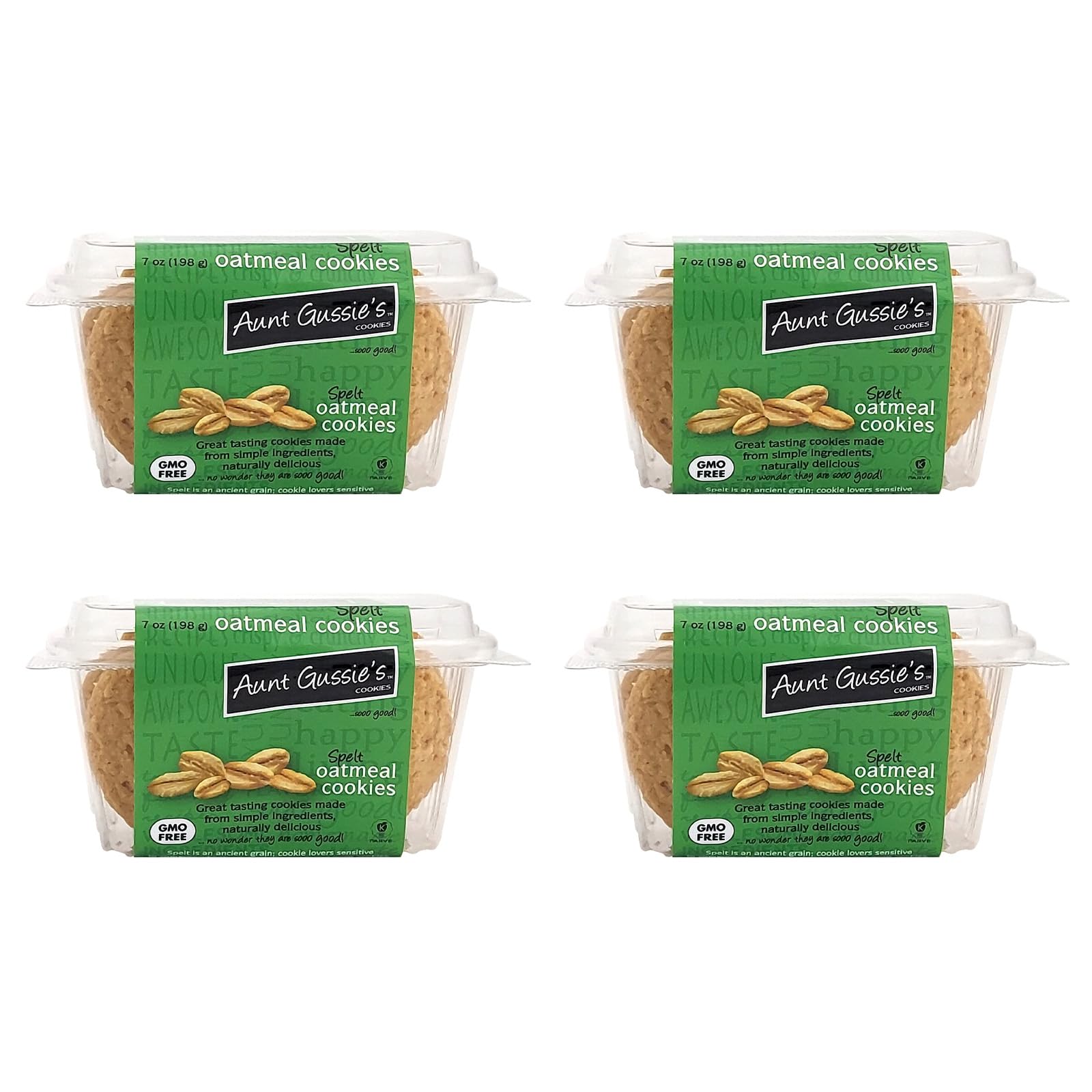 Aunt Gussie's Sugar Free Spelt Oatmeal Cookies - 4 Pack | Gluten Free Healthy Snacks for Diabetics & Keto Diet | Perfect for Breakfast, Office Snacks & Gift Baskets