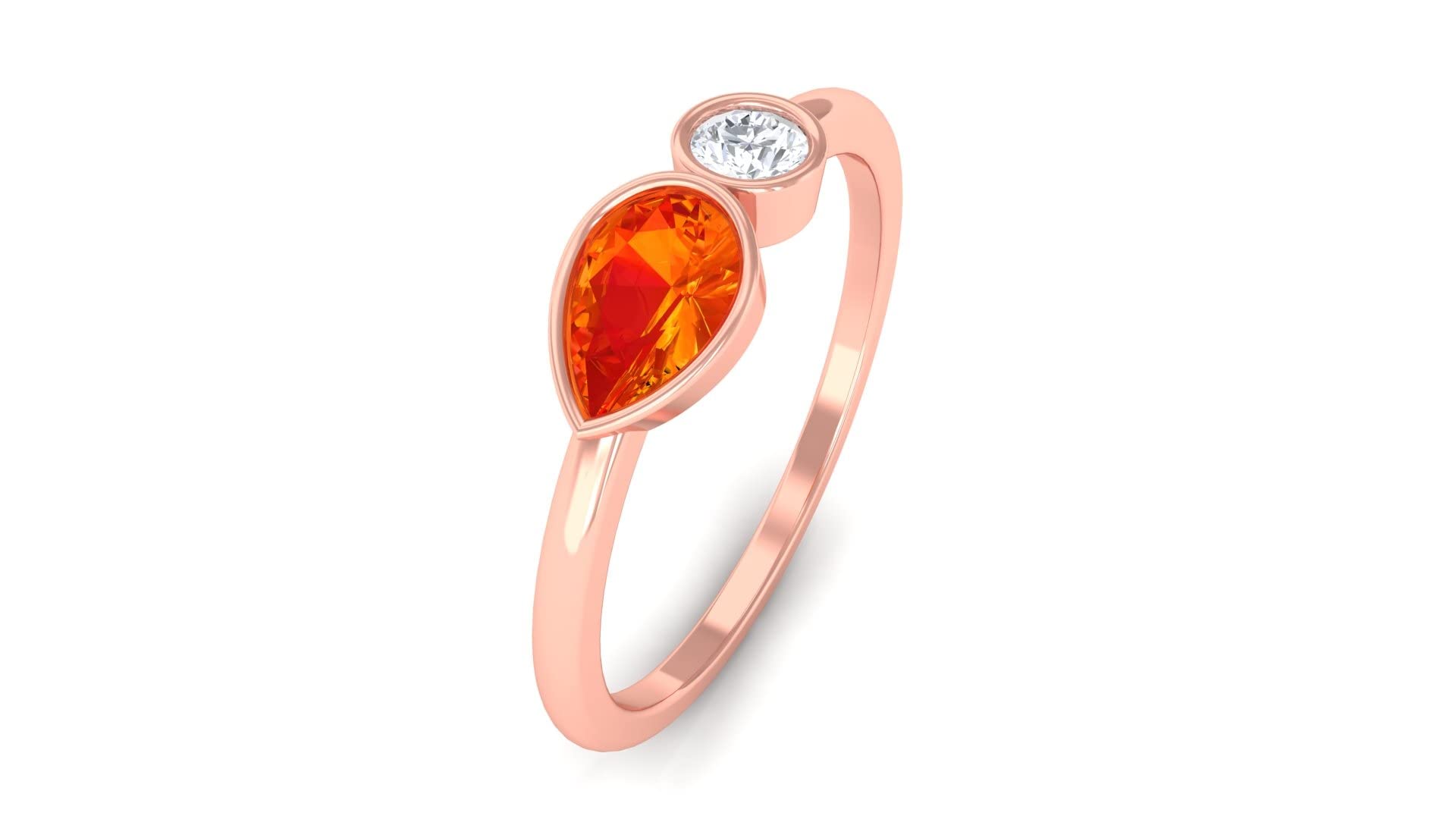 0.75 Carat Pear Cut Orange Sapphire & Diamond Ring - 14K Solid Gold Two Stone Promise Ring for Women - Perfect for Engagement, Anniversary & Special Occasion Gifts