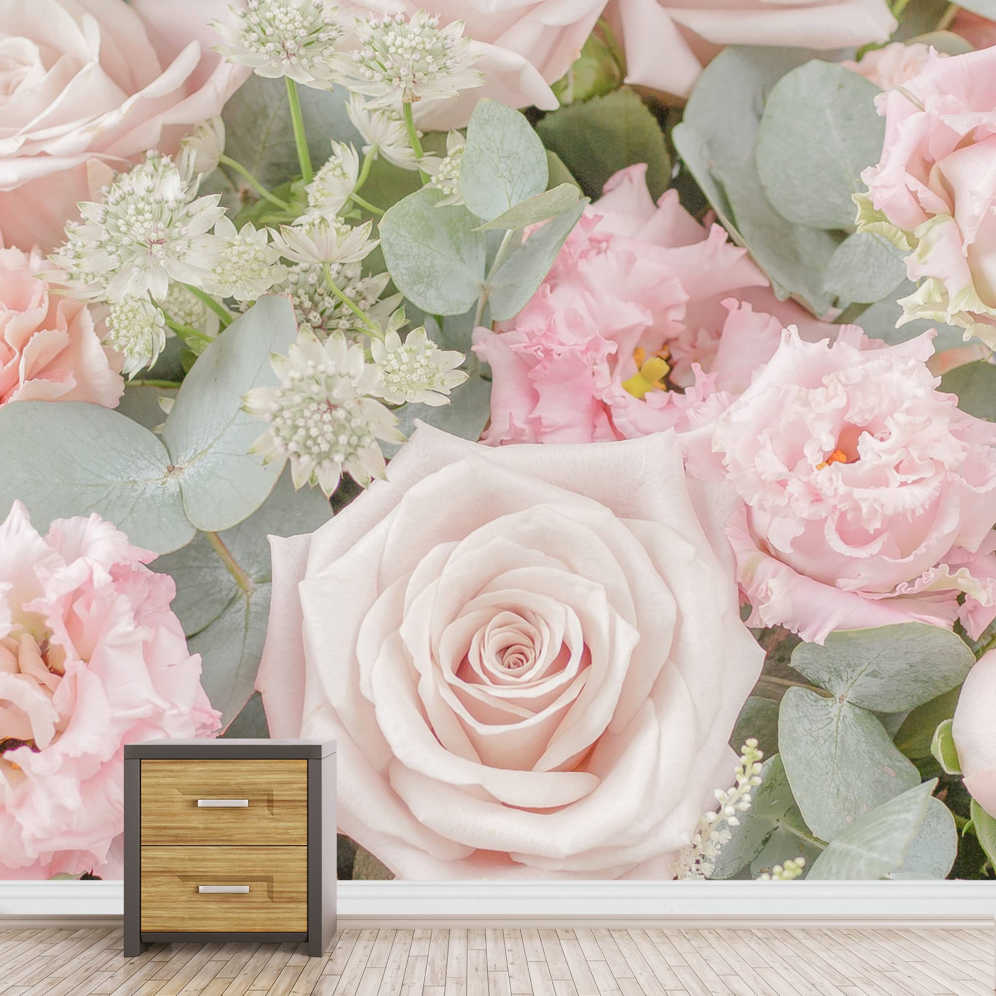 Wall26 Removable Wall Sticker - Pastel Pink Rose Flower Garden Mural | Realistic Botanical Nature Photography | Calming Floral Decor for Living Room, Bedroom, Office | 66x96 Inch | Perfect for Home Decor, Nursery, Meditation Space & Yoga Studio