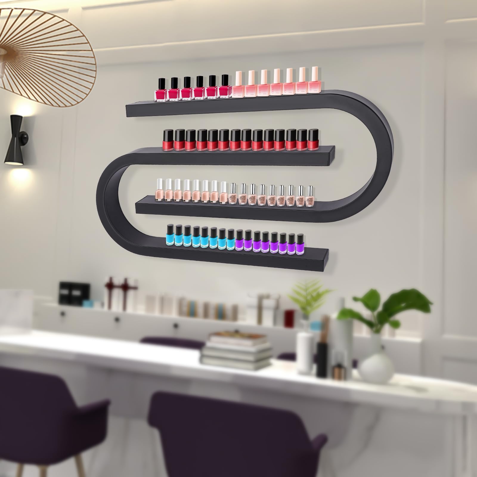 2PCS Black Metal Nail Polish Rack - Wall Mounted Nail Polish Organizer & Display Shelf for Salon, Spa or Home Use - Perfect for Storing 30-50 Bottles of Nail Polish, Acrylic Paints & Beauty Products
