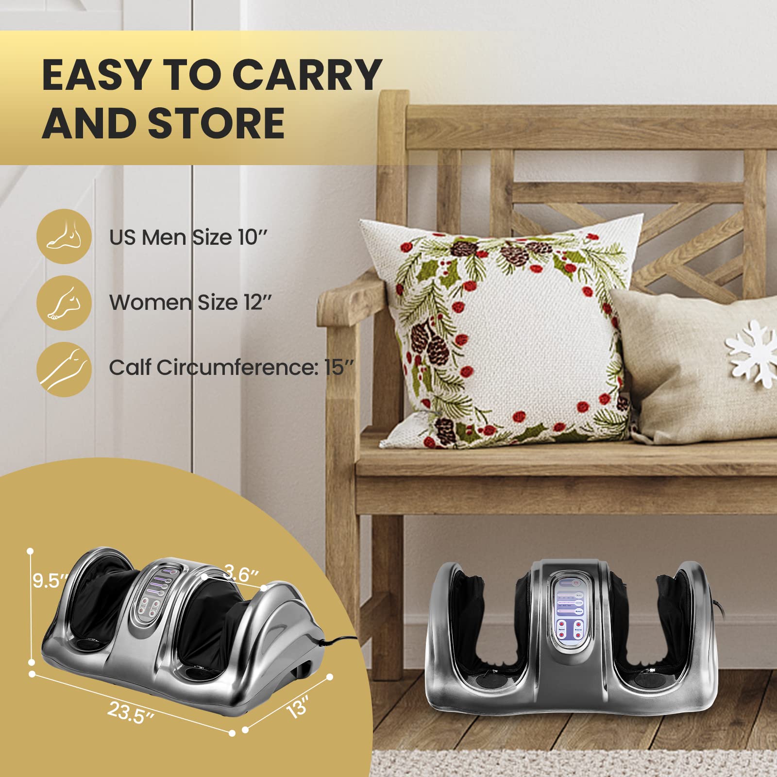 WELLHUT Shiatsu Foot and Calf Massager Machine with Kneading & Rolling - Ankle, Leg, Arm Massager - Perfect Gift for Men & Women (Gray) - Relieve Stress & Improve Circulation at Home or Office