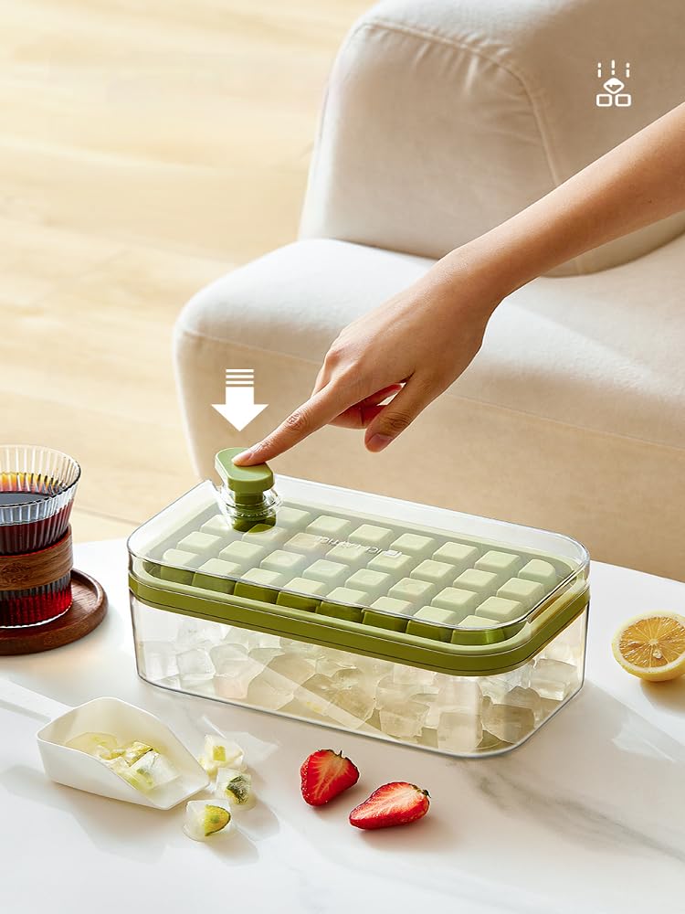 2 Pack Purple Ice Cube Tray Set with Lid & Storage Bin - 64 Ice Cube Molds for Perfect Cocktails, Smoothies & Party Drinks - BPA Free Freezer Tray for Home, Bar & Office Use