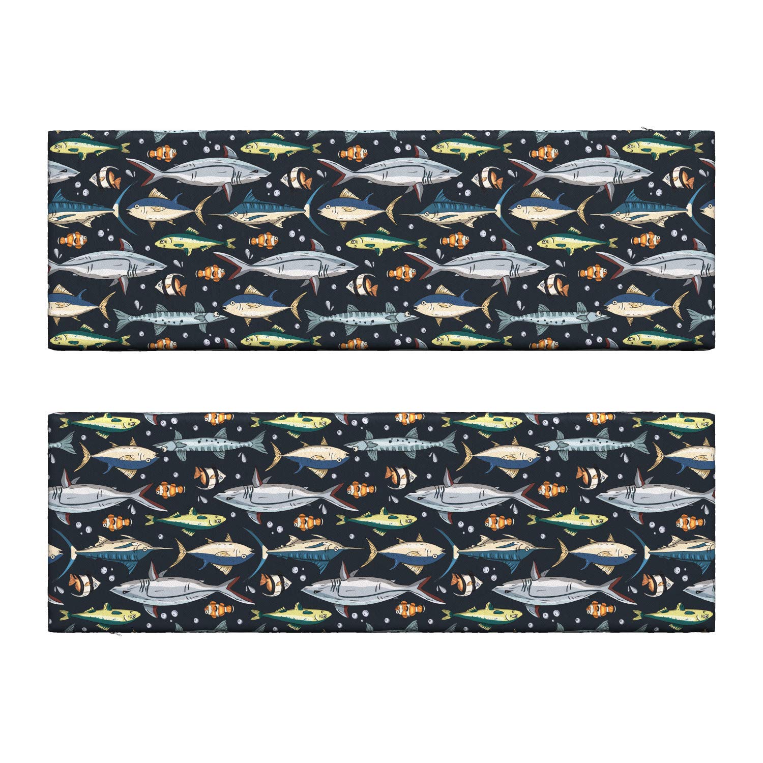 Ambesonne 2-Piece Nautical Bench Cushion Set - Ocean Fish & Bubble Pattern, 45