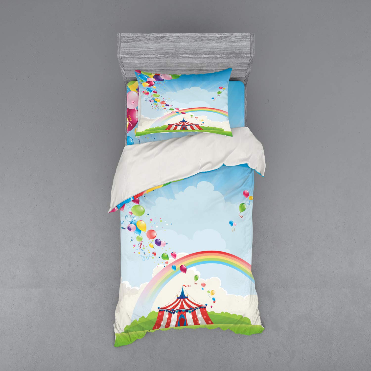 Ambesonne Circus Duvet Cover Set - Vibrant Rainbow & Colorful Balloons Design, 3-Piece Bedding with Sham & Fitted Sheet, Twin XL Size, Multicolor | Perfect for Kids' Rooms, Themed Bedrooms & Circus-Themed Decor