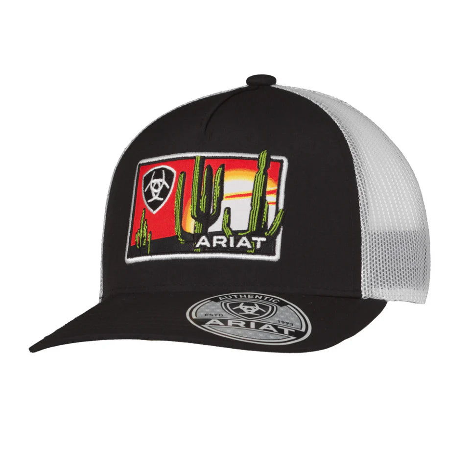 ARIAT Desert Patch Trucker Cap - Black & White Adjustable Snapback Hat for Men & Women - Perfect for Outdoor, Hiking, and Casual Wear