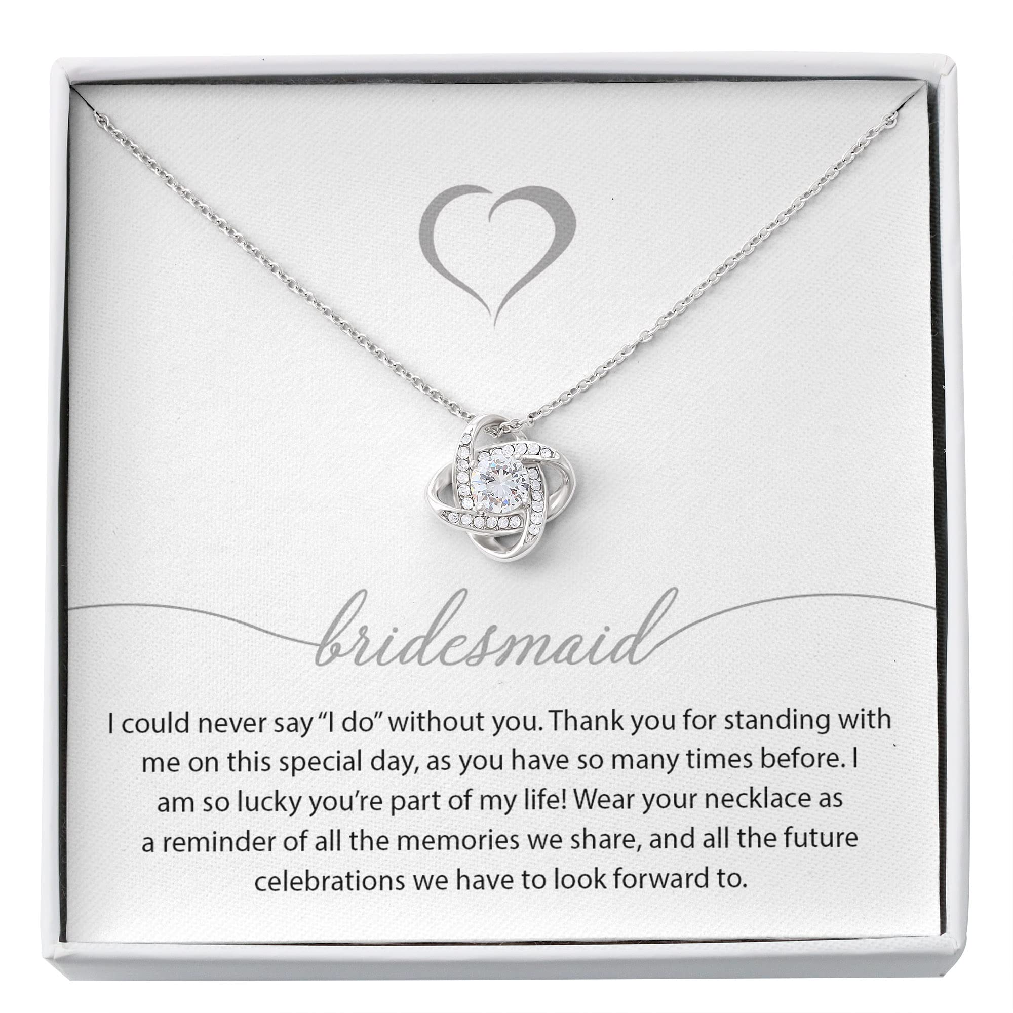 Bridesmaid Love Knot Necklace - Sterling Silver Pendant Jewelry Gift Set with Greeting Card & Gift Box - Perfect for Weddings, Anniversaries, Birthdays & Special Occasions
