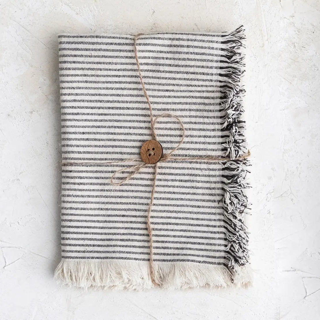 Farmhouse Striped Dish Towels with Fringe - Set of 2 Cotton Kitchen Towels for Drying Dishes, Hand Towels for Farmhouse Decor, Rustic Kitchen Accessories