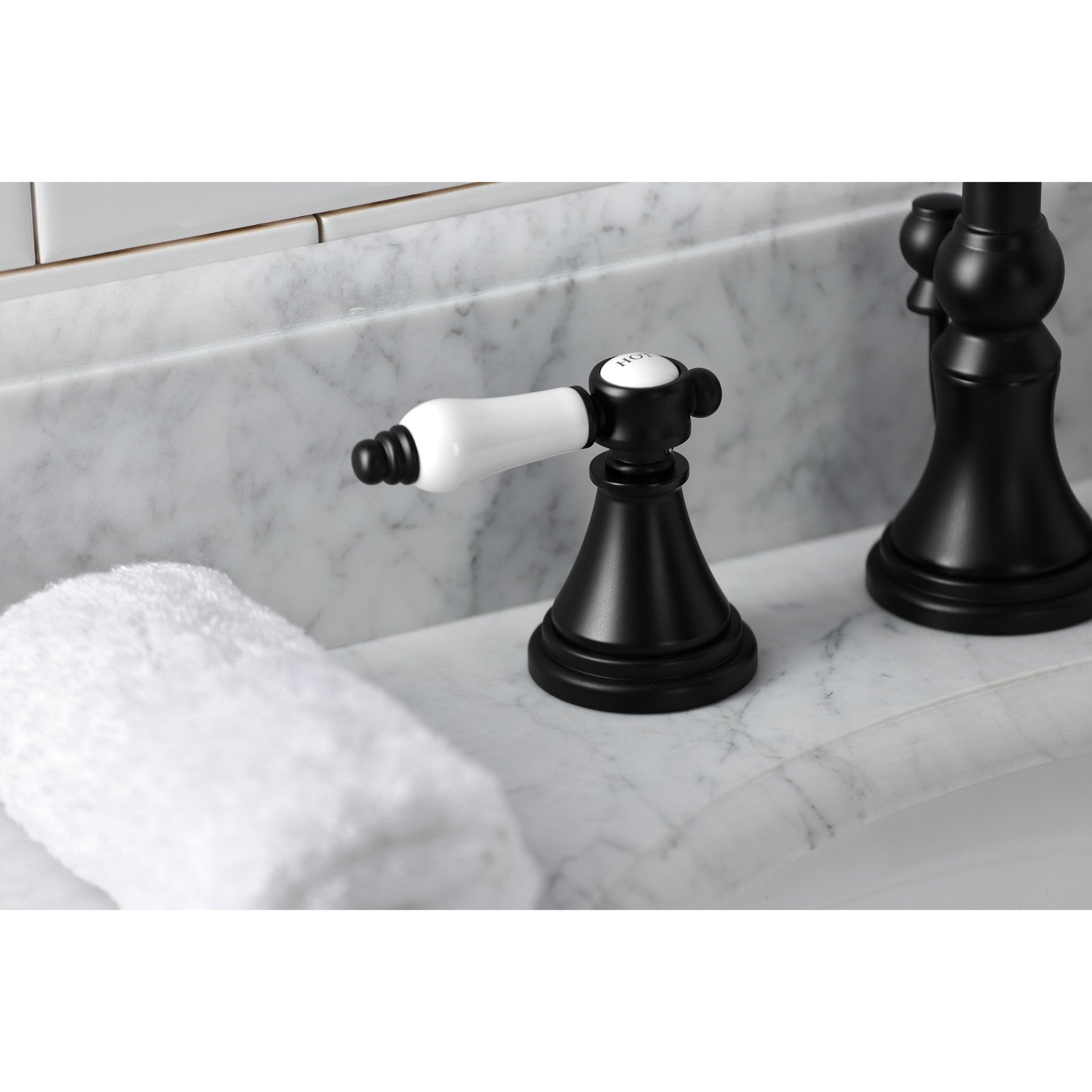 Bel Air KS2980BPL Matte Black Widespread Bathroom Faucet - 2 Handle 3 Hole Deck Mount with Brass Pop Up Drain - Perfect for Modern Bathroom Vanities & Sink Upgrades
