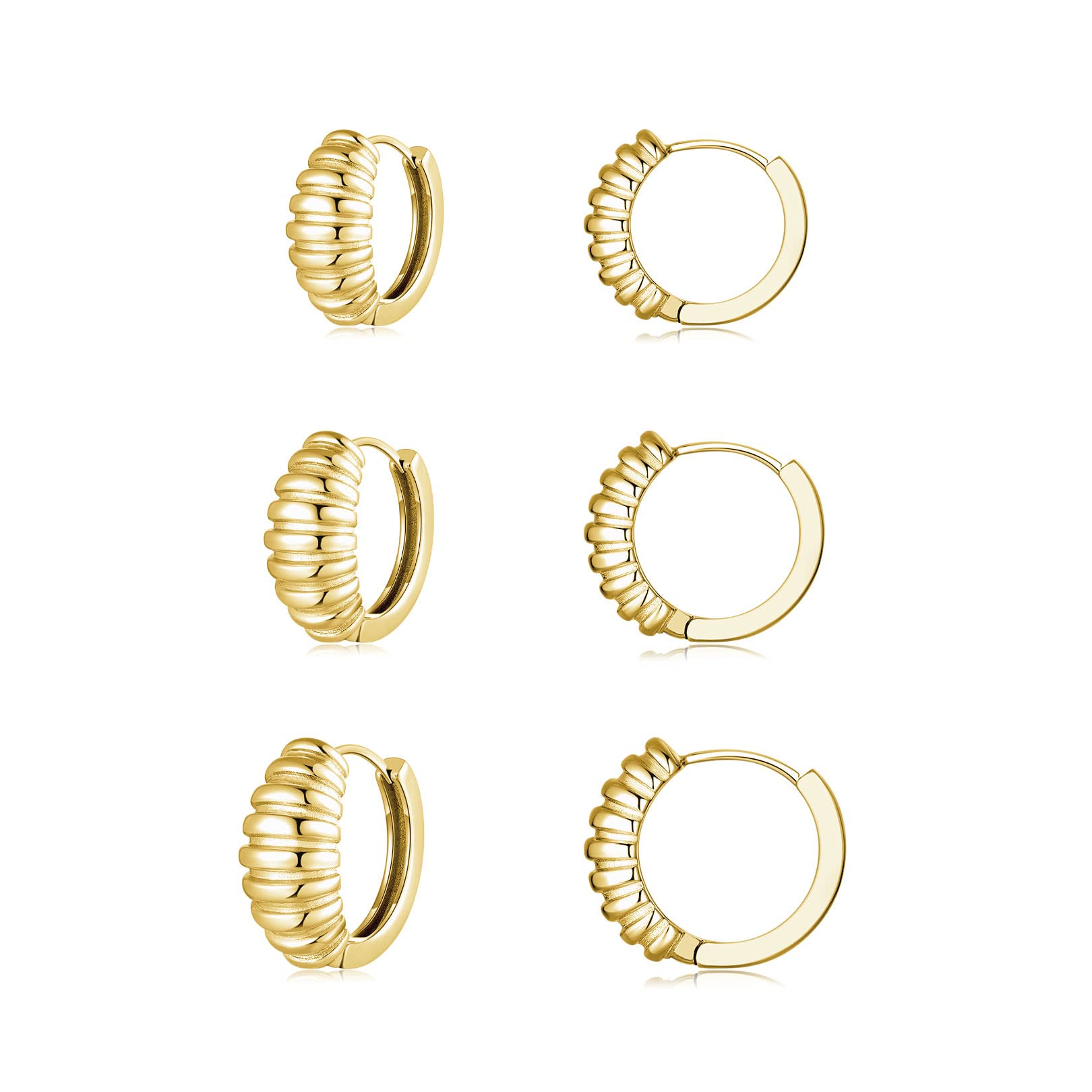 Sterling Silver Hoop Earrings Set - 3 Pairs Hypoallergenic Cartilage Earrings for Women & Men (8mm & 12mm) | Cubic Zirconia Cuff Earrings for Everyday Wear, Parties & Gifts