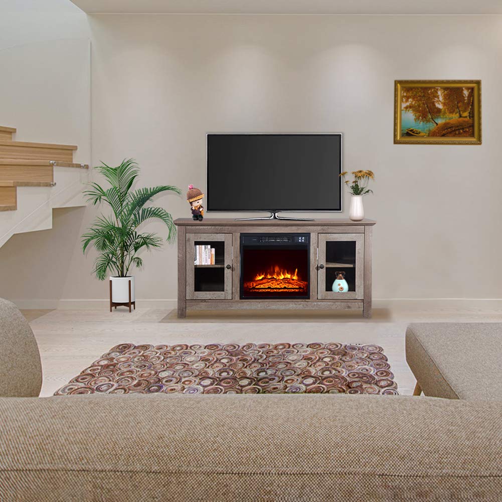 Electric Fireplace TV Stand with Remote Control - 47 Inch Entertainment Center with Overheat Protection & Storage, Log Cyan - Perfect for Living Room, Bedroom & Home Theater Setup