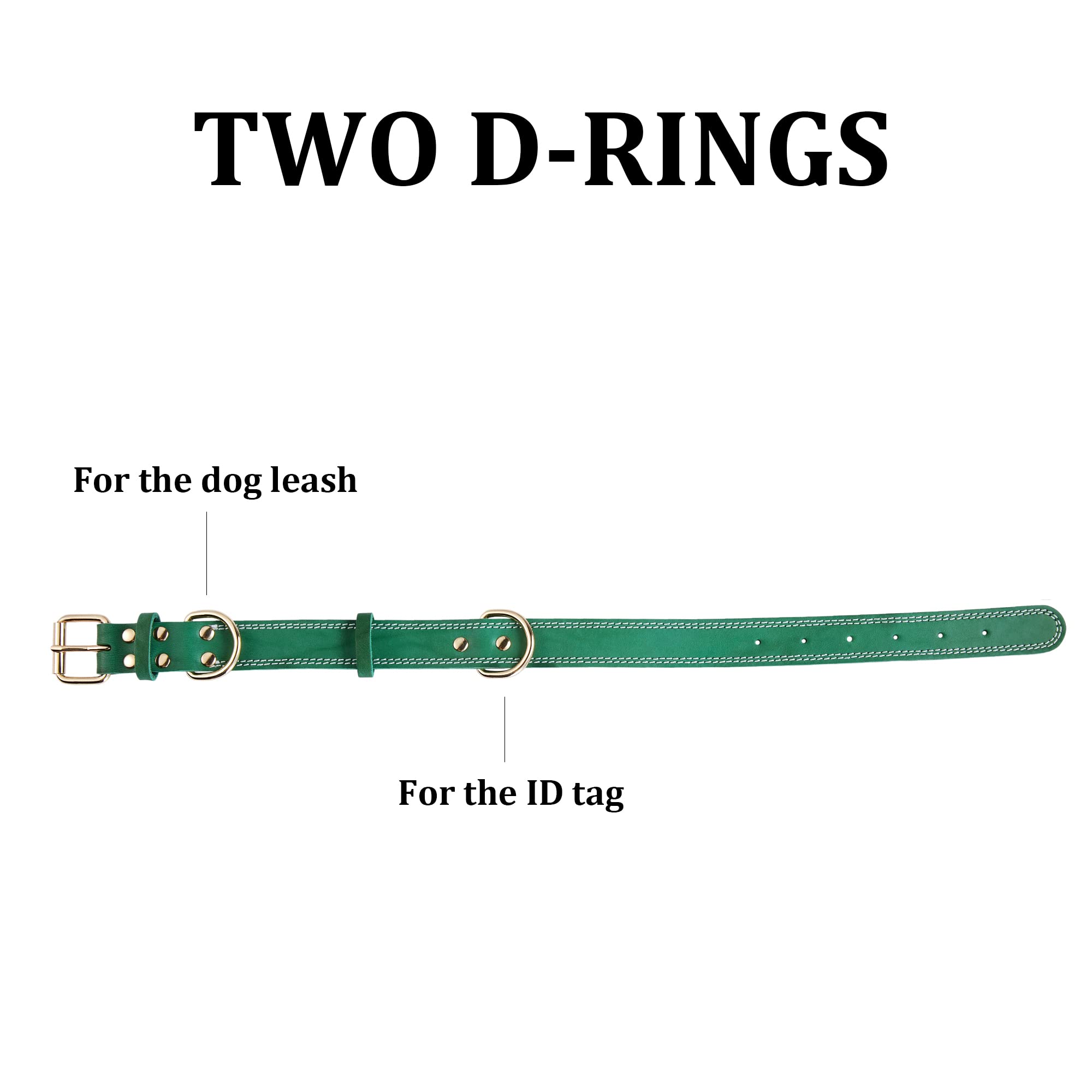 Premium Genuine Leather Dog Collar - Heavy Duty Wide Design for Medium & Large Dogs - Double Stitched for Durability - Forest Green - Perfect for Training, Walks & Outdoor Adventures