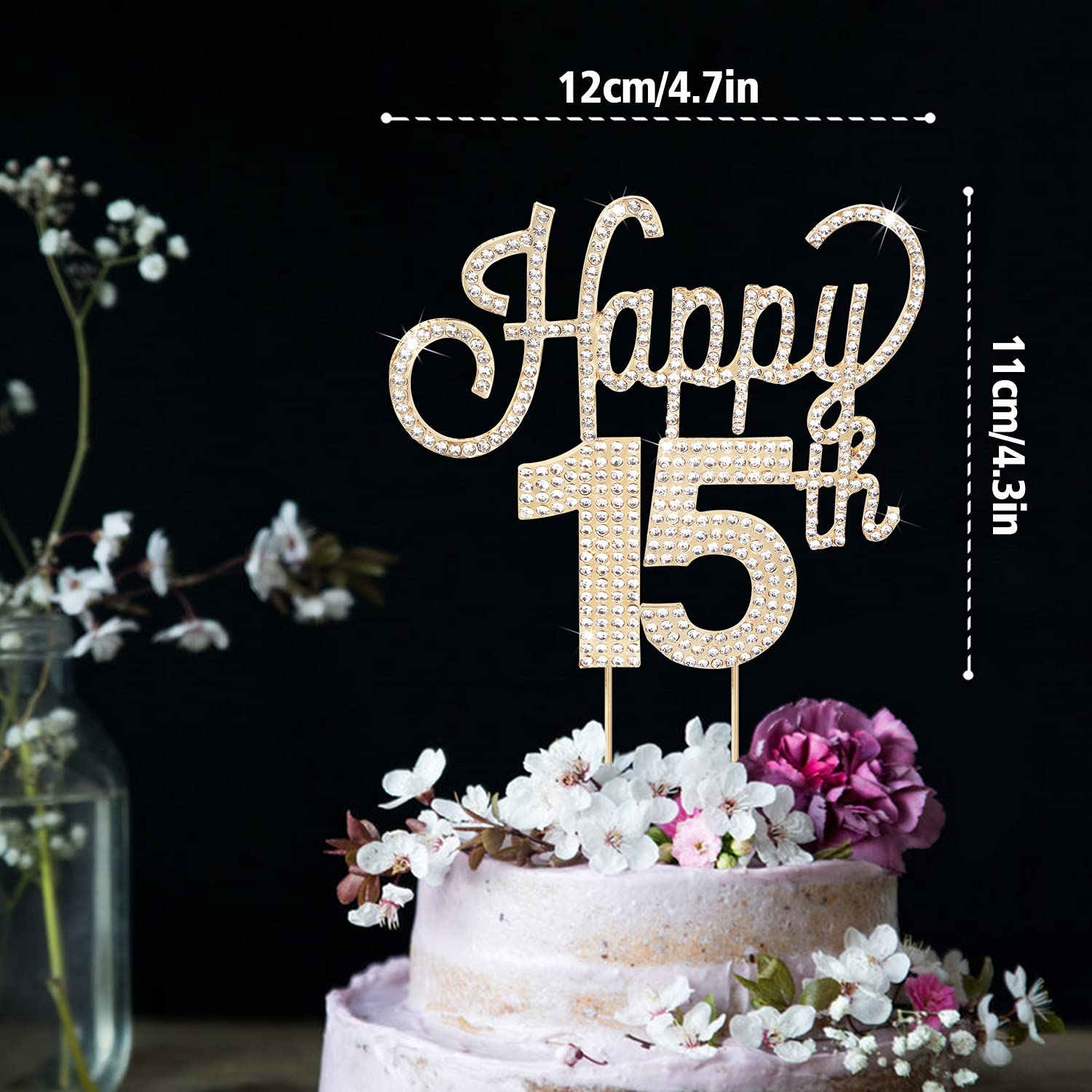 LINGTEER 15th Birthday Cake Topper - Gold Rhinestone Party Decorations for Sweet Sixteen, Anniversary & Milestone Celebrations - Perfect for Cake Centerpieces, Gift Signs & Special Occasions