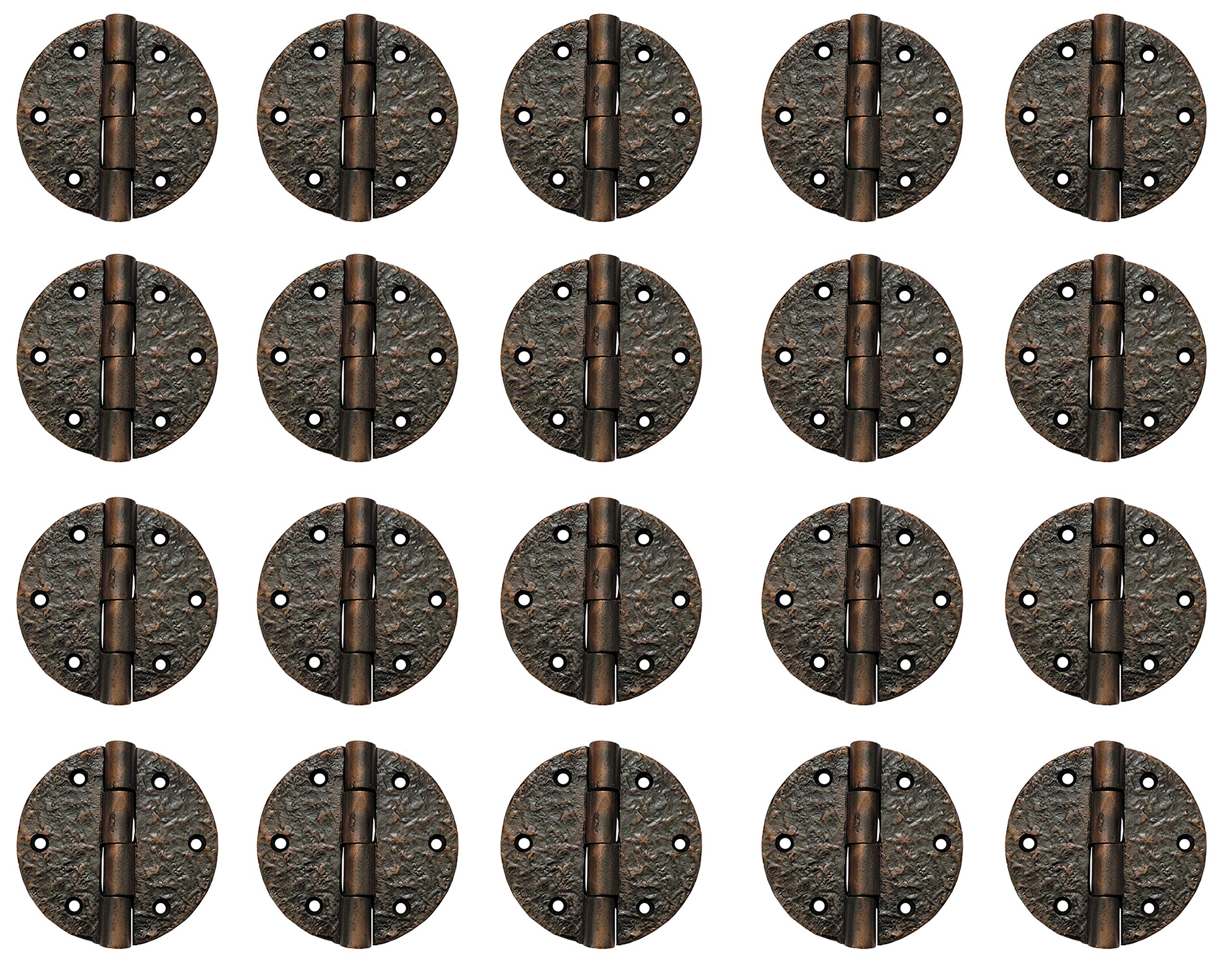 Antique Iron Round Cabinet Hinges - Oil Rubbed Bronze Finish (20 Pack) - Perfect for Vintage Trunks, Wooden Chests & Rustic Furniture Restoration