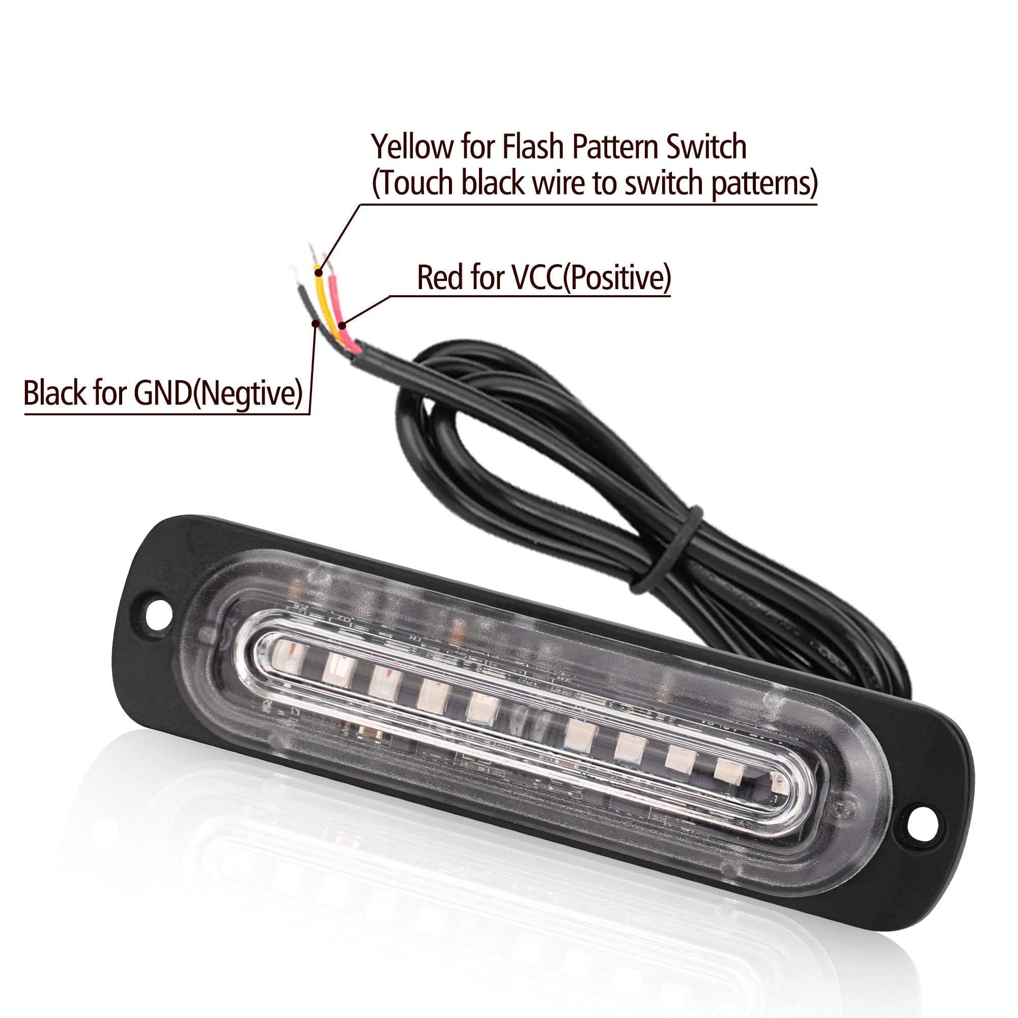 4-Pack 4.4-Inch 10 LED Ultra Slim Strobe Emergency Lights - Red & Blue Surface Mount Warning Lights for Trucks, Emergency Vehicles, Construction & Safety Use